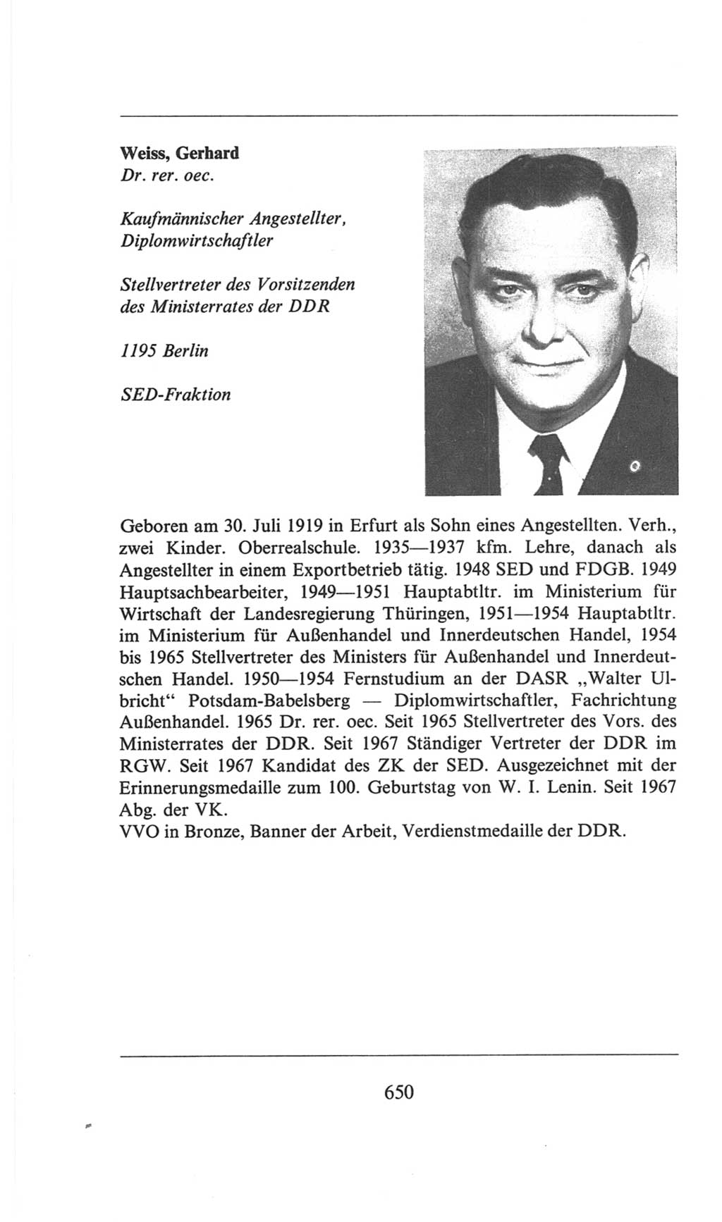 Volkskammer (VK) der Deutschen Demokratischen Republik (DDR), 6. Wahlperiode 1971-1976, Seite 650 (VK. DDR 6. WP. 1971-1976, S. 650)