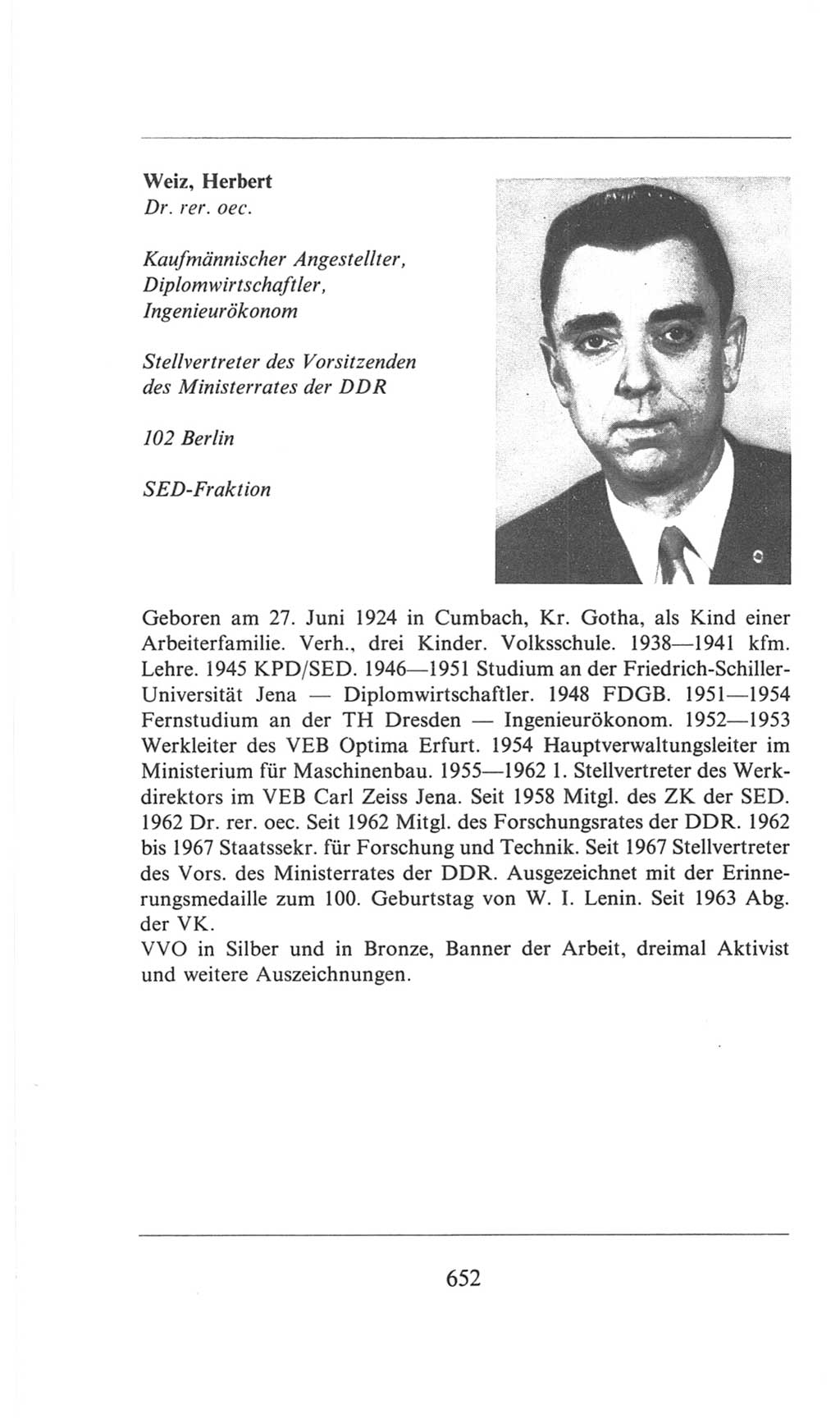 Volkskammer (VK) der Deutschen Demokratischen Republik (DDR), 6. Wahlperiode 1971-1976, Seite 652 (VK. DDR 6. WP. 1971-1976, S. 652)