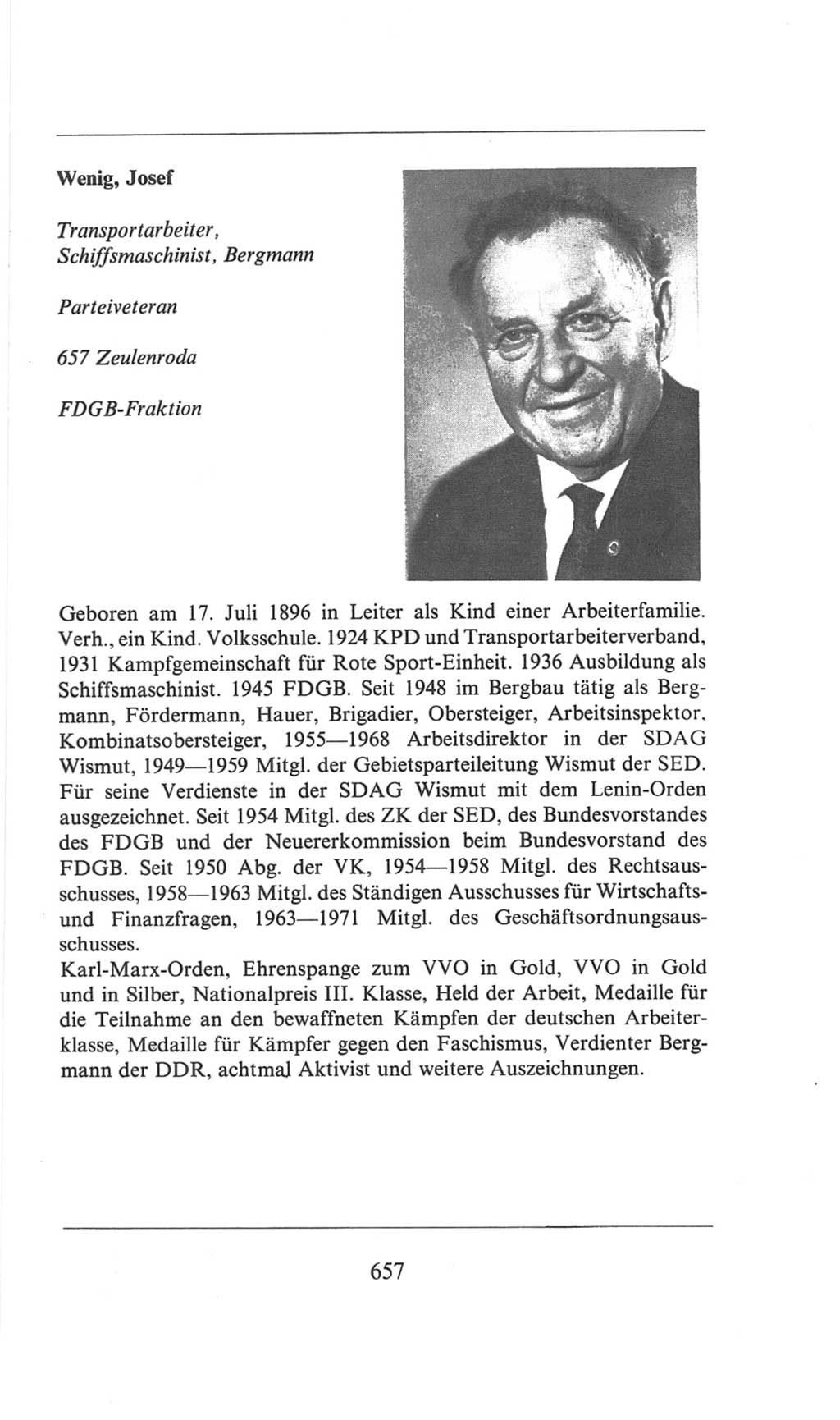 Volkskammer (VK) der Deutschen Demokratischen Republik (DDR), 6. Wahlperiode 1971-1976, Seite 657 (VK. DDR 6. WP. 1971-1976, S. 657)