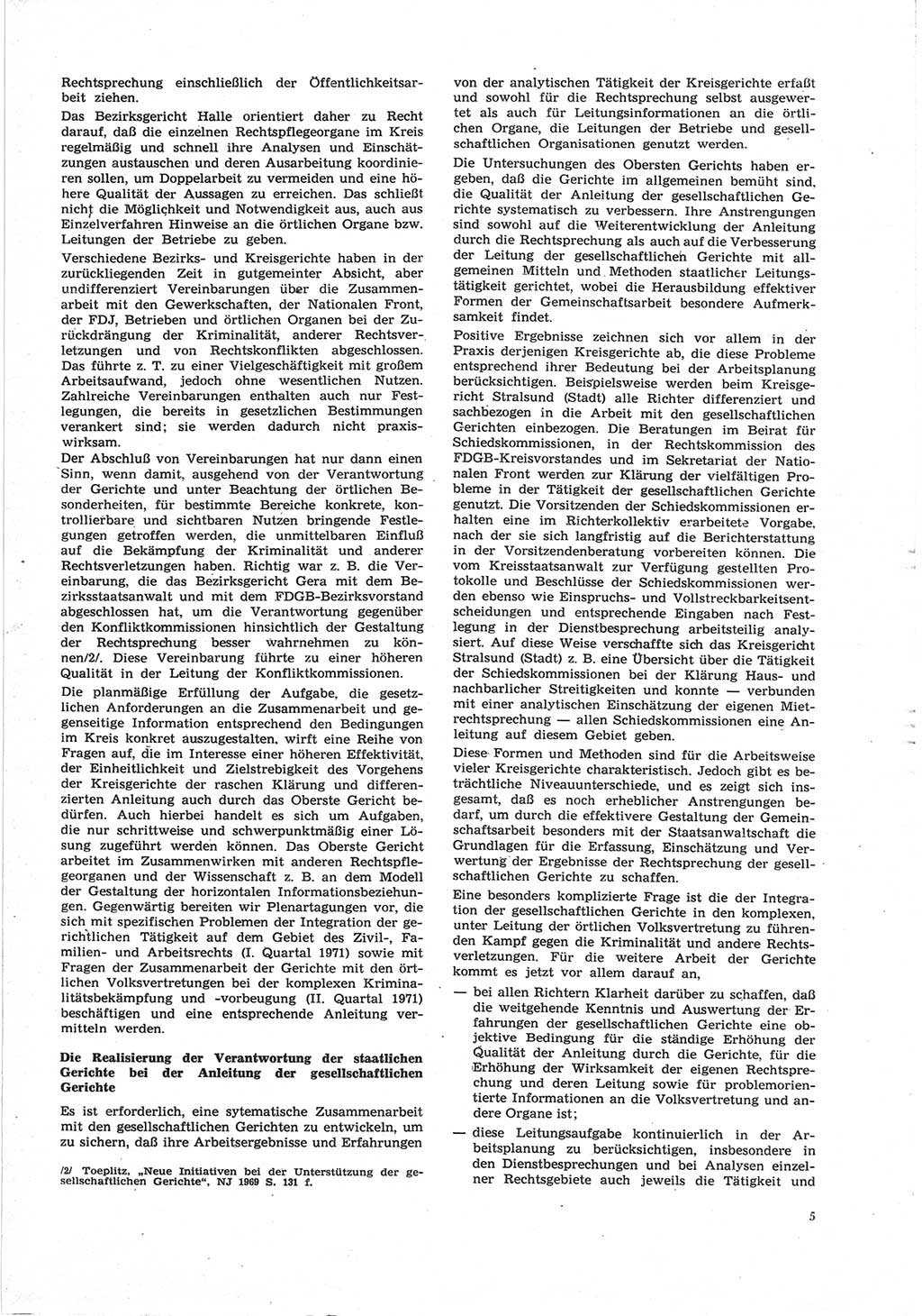 Neue Justiz (NJ), Zeitschrift für Recht und Rechtswissenschaft [Deutsche Demokratische Republik (DDR)], 25. Jahrgang 1971, Seite 5 (NJ DDR 1971, S. 5)