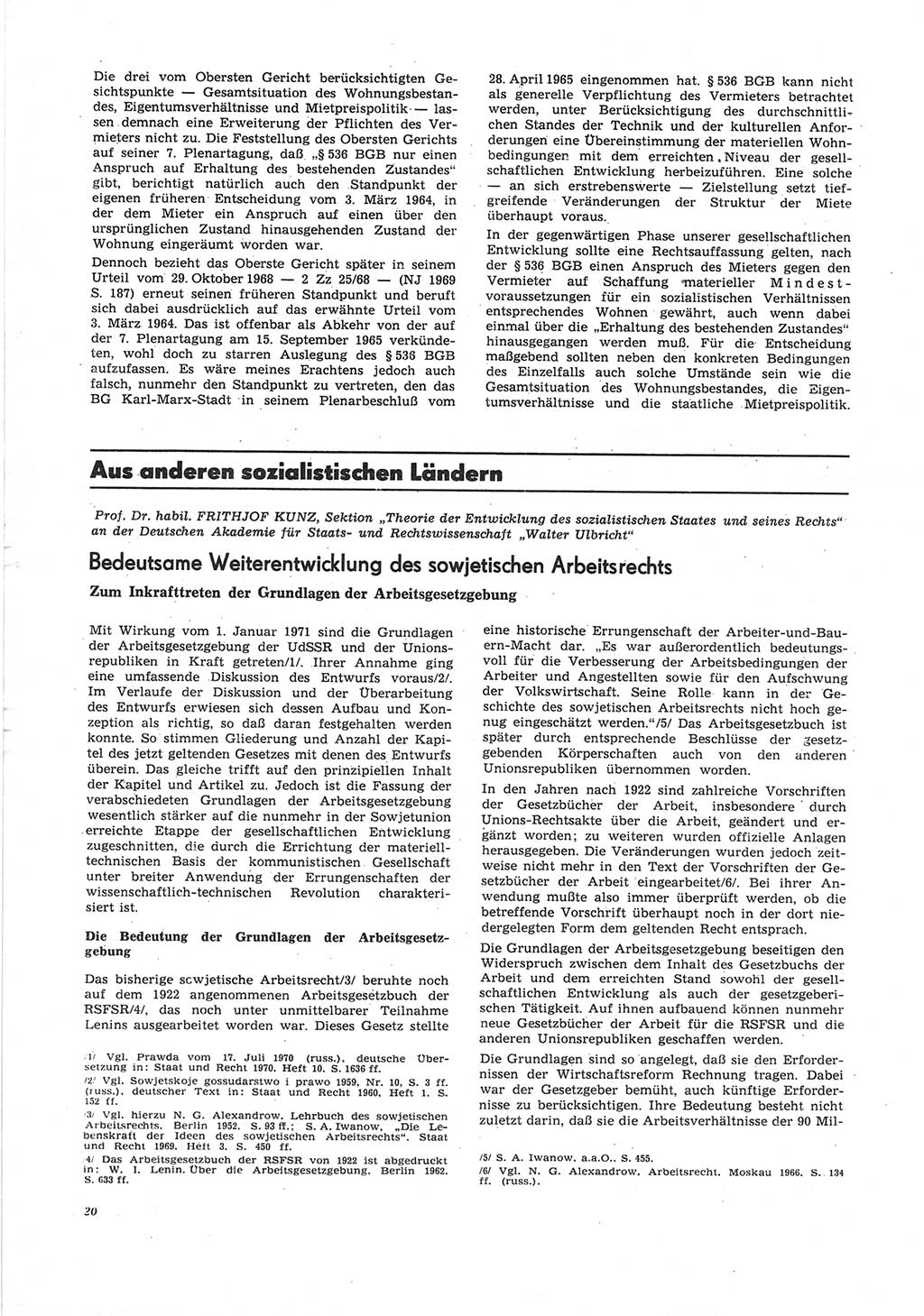 Neue Justiz (NJ), Zeitschrift für Recht und Rechtswissenschaft [Deutsche Demokratische Republik (DDR)], 25. Jahrgang 1971, Seite 20 (NJ DDR 1971, S. 20)