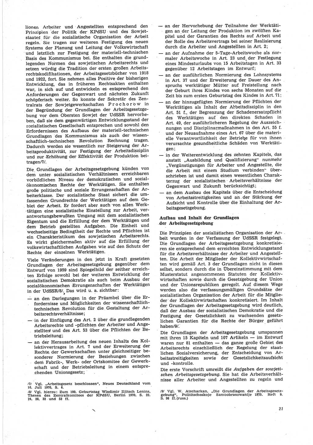Neue Justiz (NJ), Zeitschrift für Recht und Rechtswissenschaft [Deutsche Demokratische Republik (DDR)], 25. Jahrgang 1971, Seite 21 (NJ DDR 1971, S. 21)