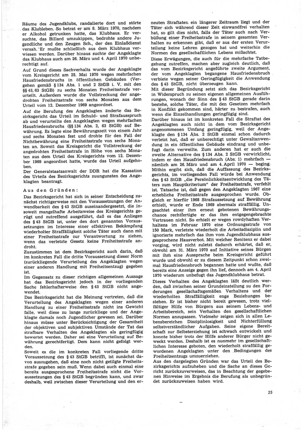 Neue Justiz (NJ), Zeitschrift für Recht und Rechtswissenschaft [Deutsche Demokratische Republik (DDR)], 25. Jahrgang 1971, Seite 25 (NJ DDR 1971, S. 25)