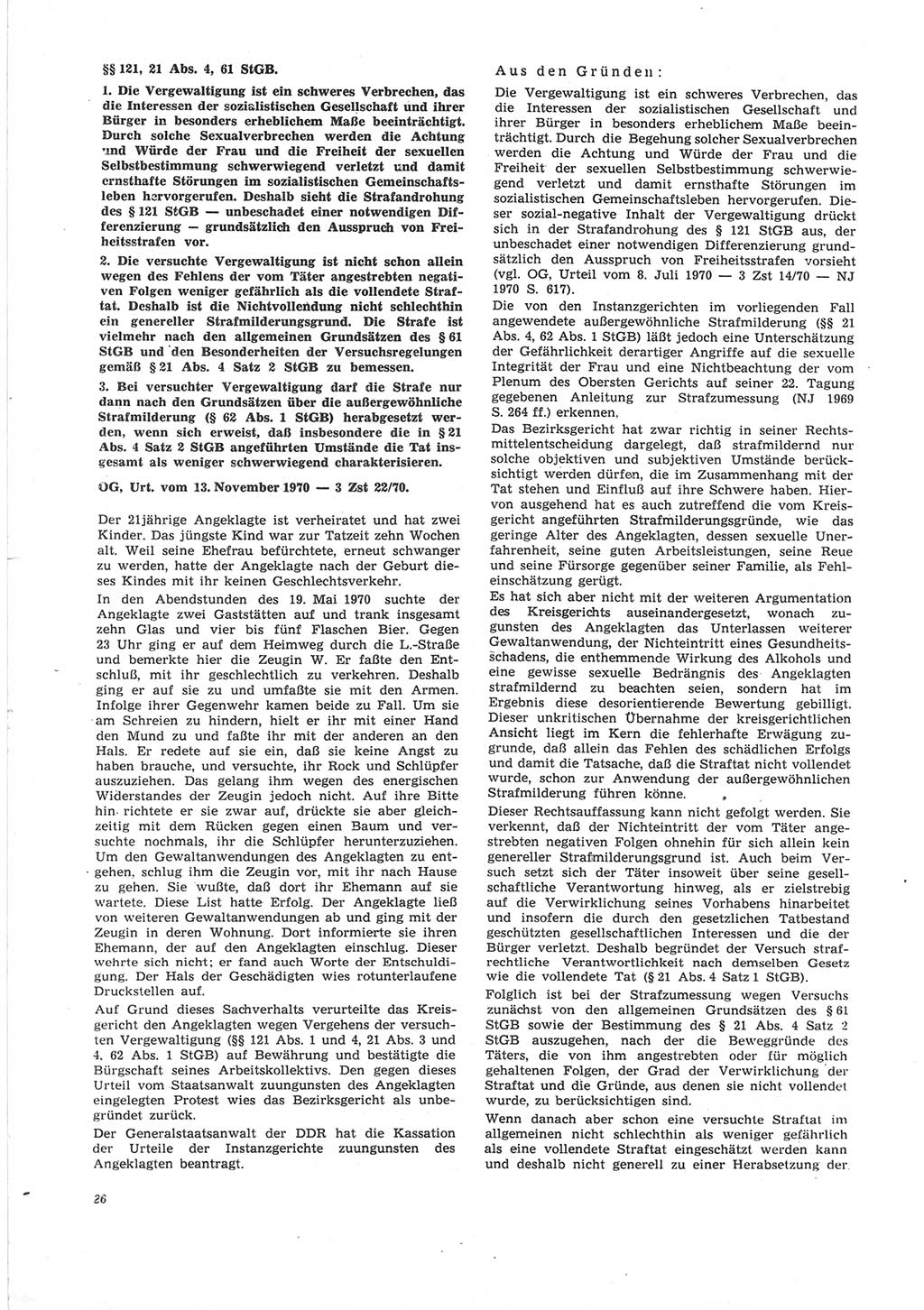 Neue Justiz (NJ), Zeitschrift für Recht und Rechtswissenschaft [Deutsche Demokratische Republik (DDR)], 25. Jahrgang 1971, Seite 26 (NJ DDR 1971, S. 26)