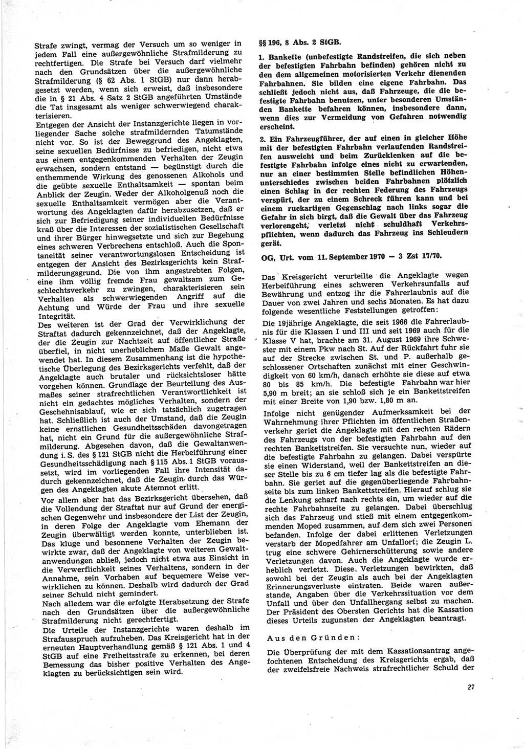Neue Justiz (NJ), Zeitschrift für Recht und Rechtswissenschaft [Deutsche Demokratische Republik (DDR)], 25. Jahrgang 1971, Seite 27 (NJ DDR 1971, S. 27)