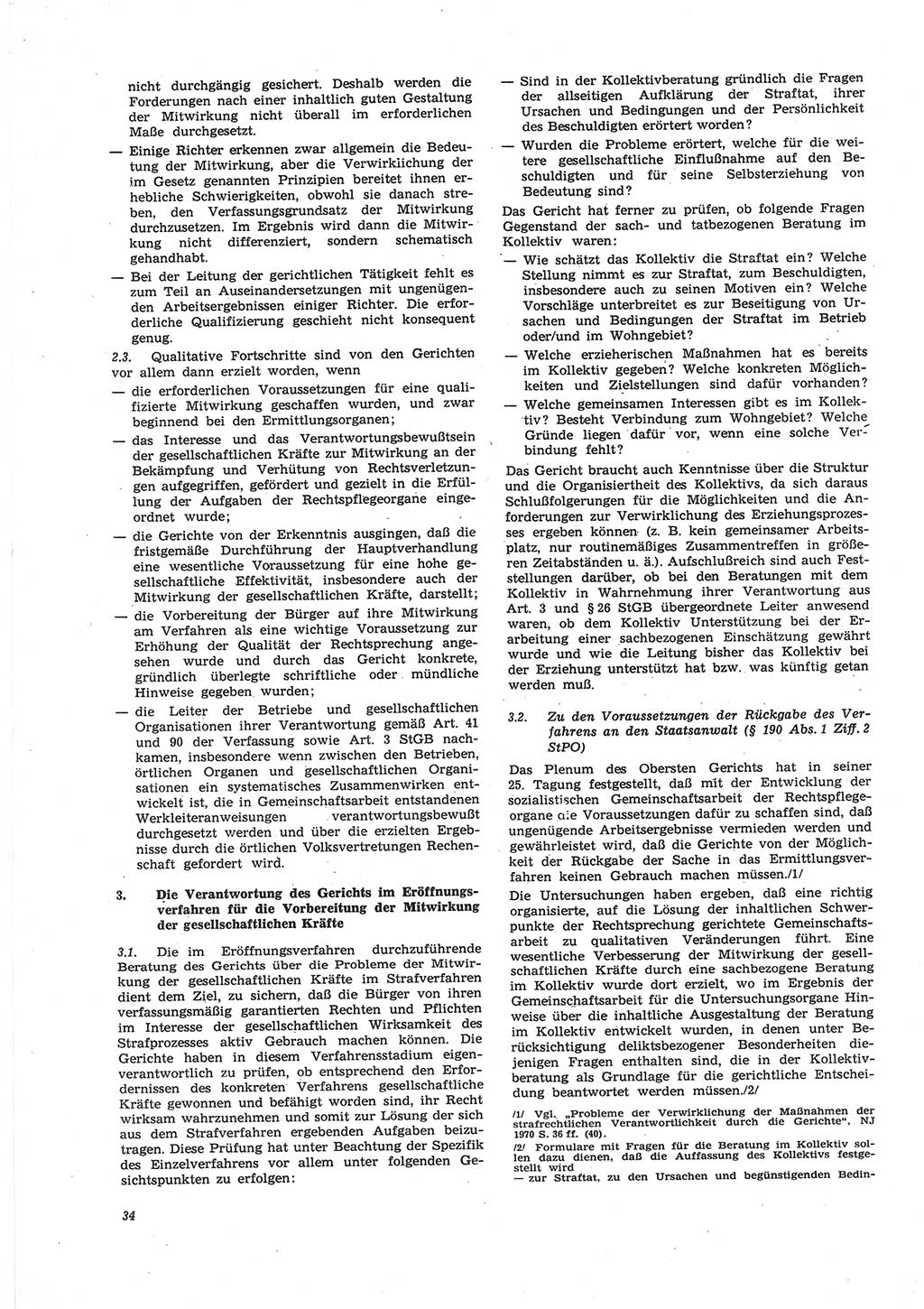 Neue Justiz (NJ), Zeitschrift für Recht und Rechtswissenschaft [Deutsche Demokratische Republik (DDR)], 25. Jahrgang 1971, Seite 34 (NJ DDR 1971, S. 34)