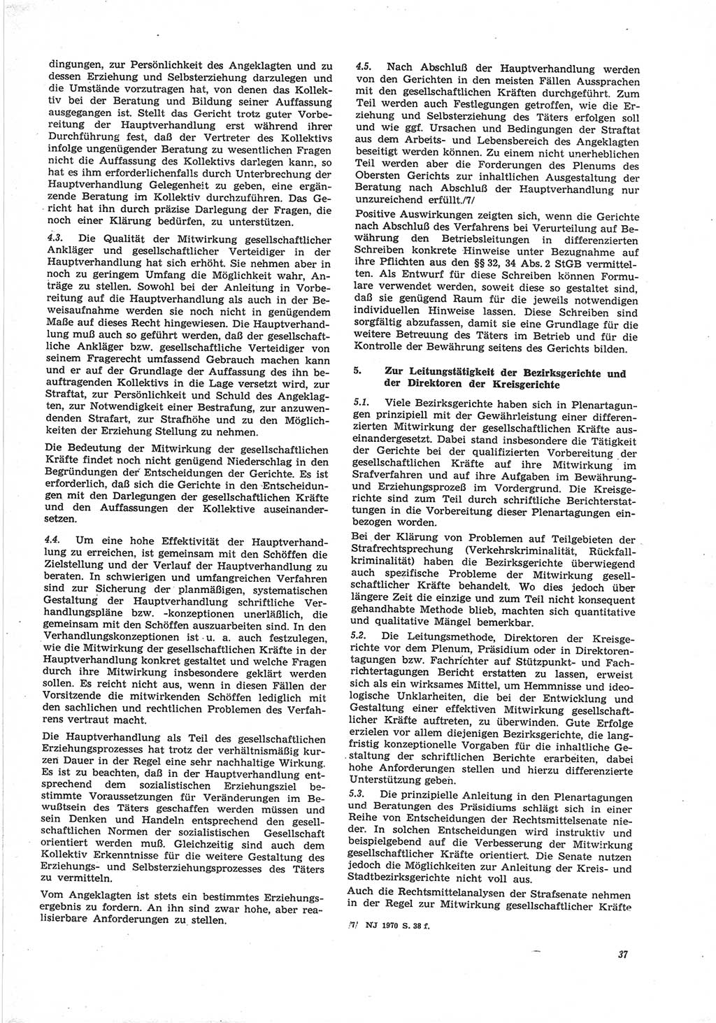 Neue Justiz (NJ), Zeitschrift für Recht und Rechtswissenschaft [Deutsche Demokratische Republik (DDR)], 25. Jahrgang 1971, Seite 37 (NJ DDR 1971, S. 37)