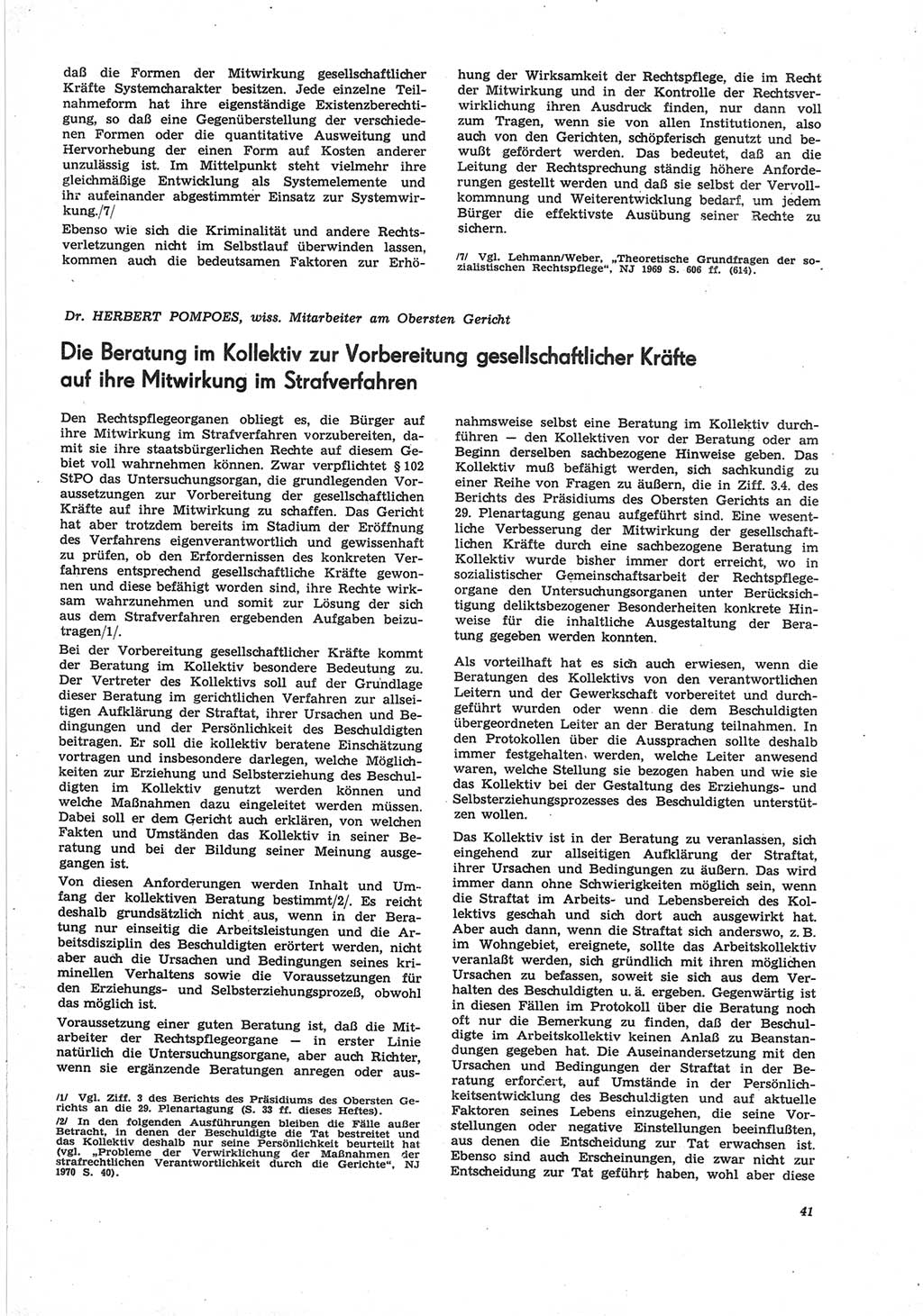 Neue Justiz (NJ), Zeitschrift für Recht und Rechtswissenschaft [Deutsche Demokratische Republik (DDR)], 25. Jahrgang 1971, Seite 41 (NJ DDR 1971, S. 41)