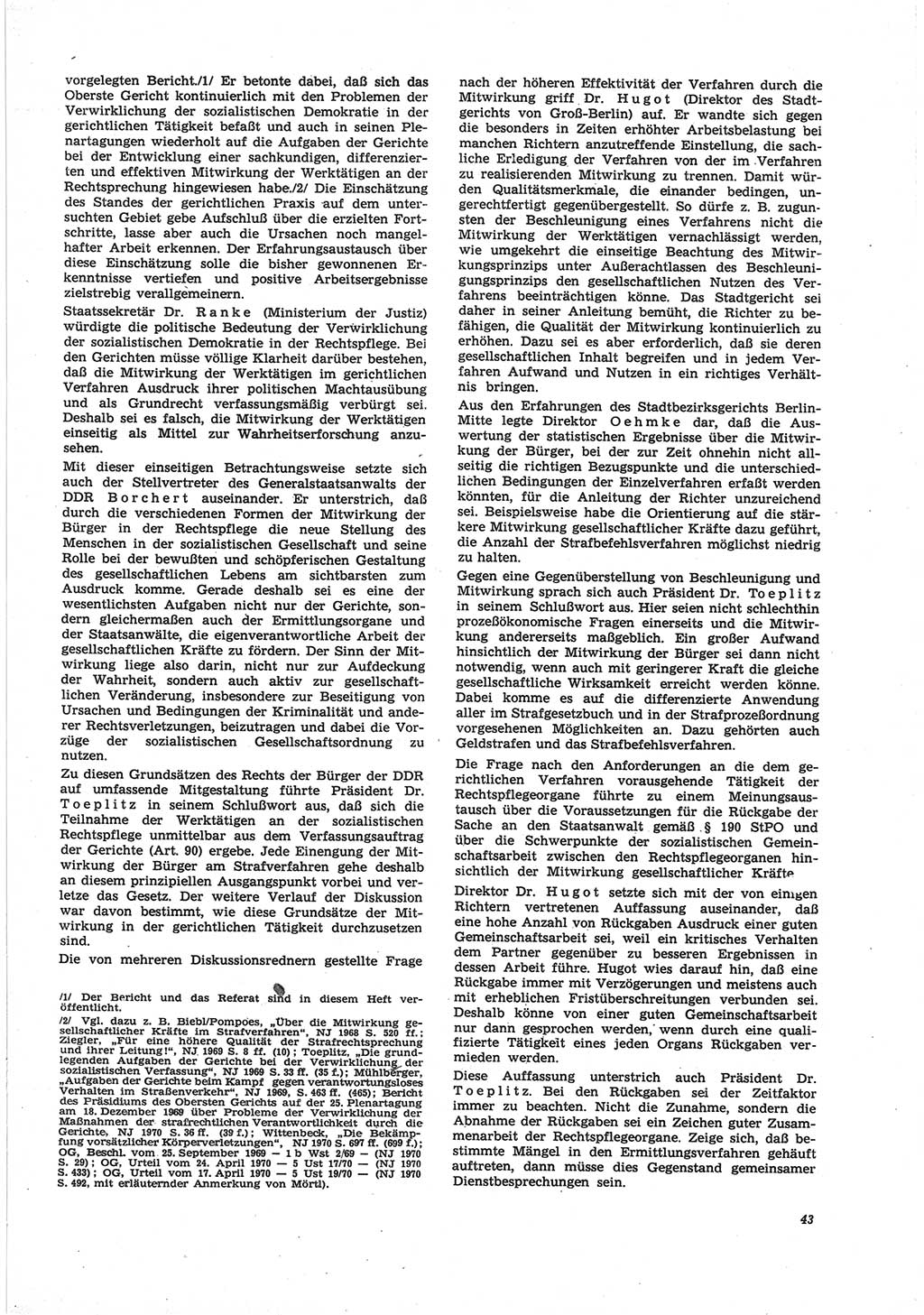 Neue Justiz (NJ), Zeitschrift für Recht und Rechtswissenschaft [Deutsche Demokratische Republik (DDR)], 25. Jahrgang 1971, Seite 43 (NJ DDR 1971, S. 43)