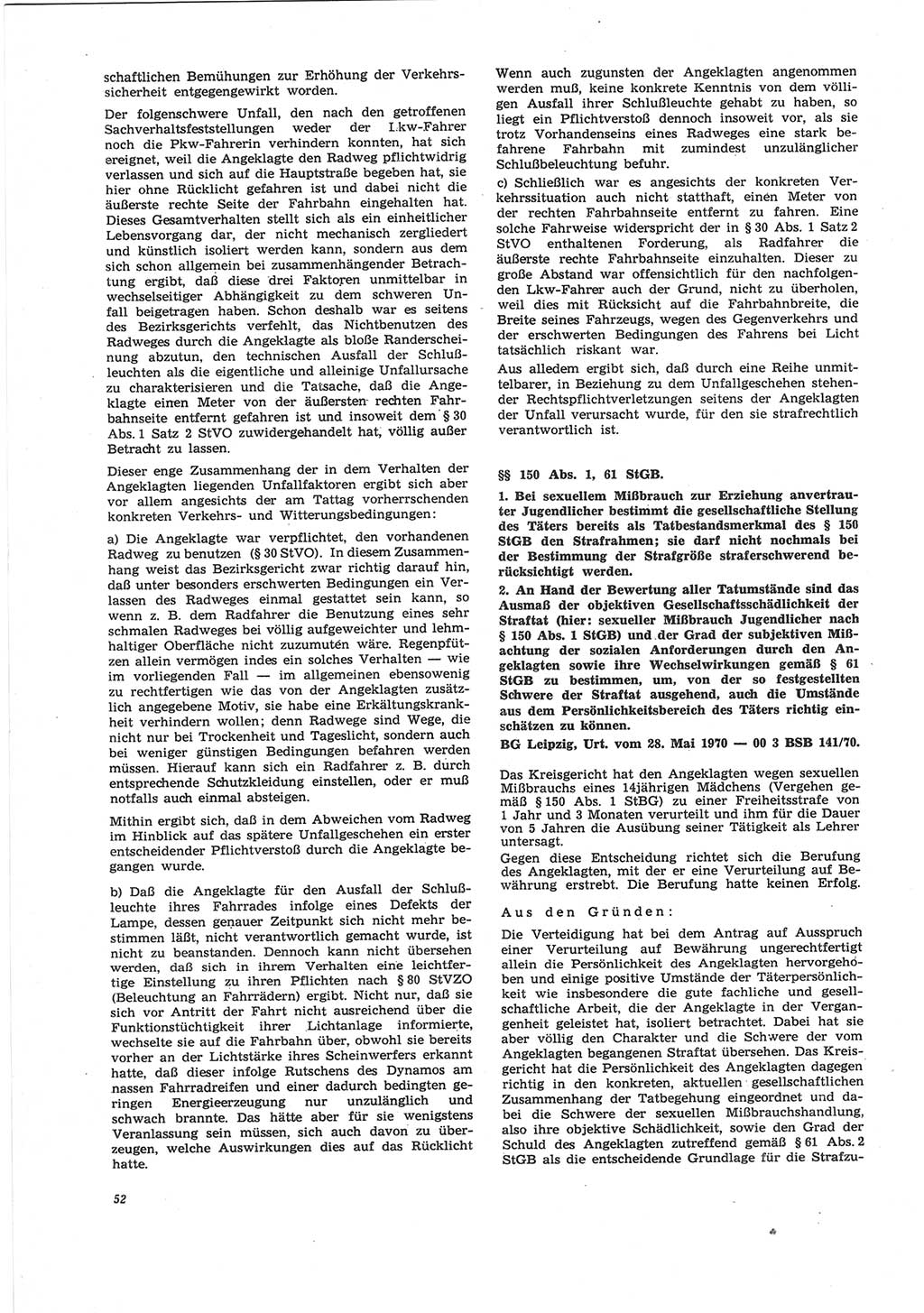 Neue Justiz (NJ), Zeitschrift für Recht und Rechtswissenschaft [Deutsche Demokratische Republik (DDR)], 25. Jahrgang 1971, Seite 52 (NJ DDR 1971, S. 52)