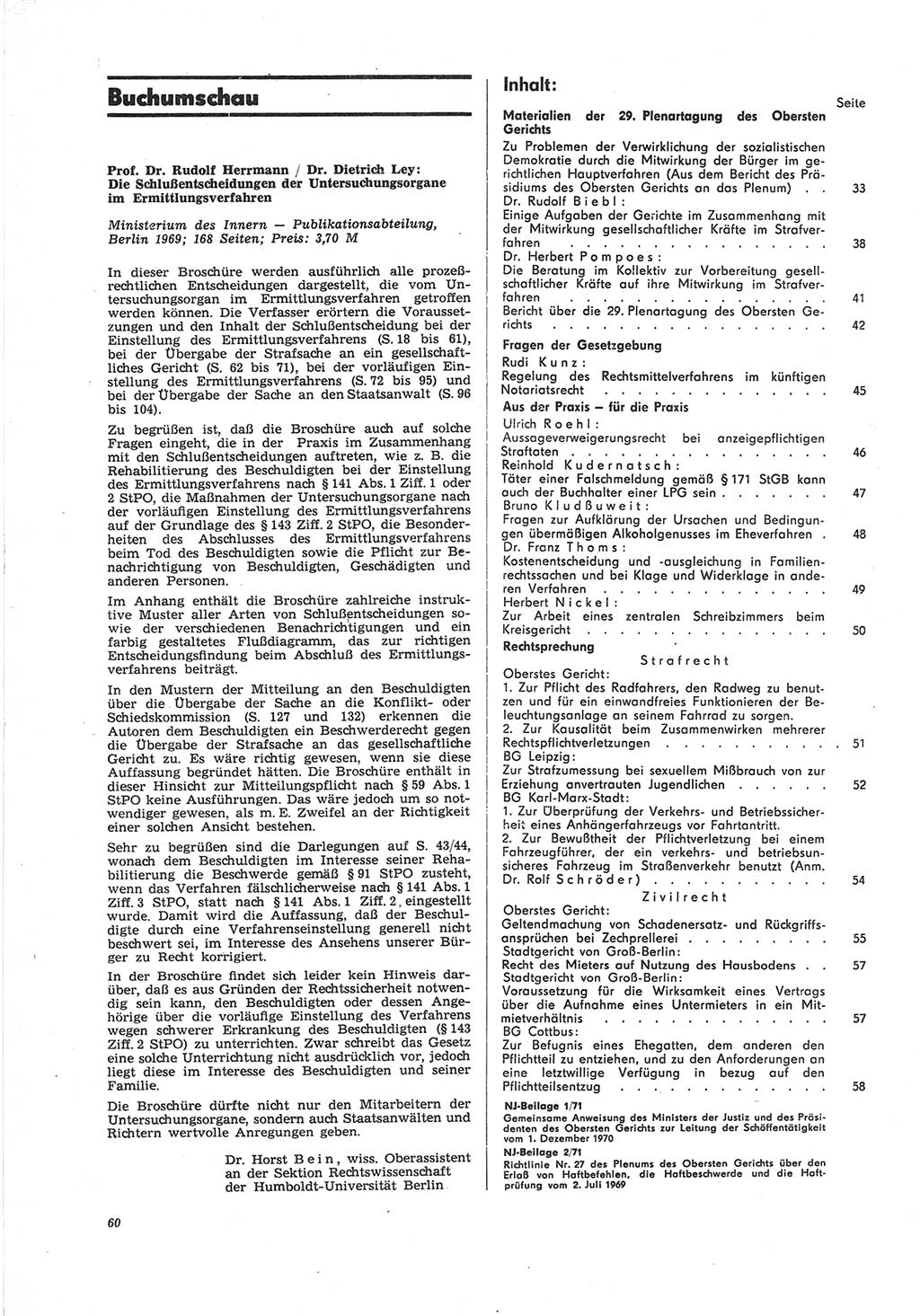 Neue Justiz (NJ), Zeitschrift für Recht und Rechtswissenschaft [Deutsche Demokratische Republik (DDR)], 25. Jahrgang 1971, Seite 60 (NJ DDR 1971, S. 60)