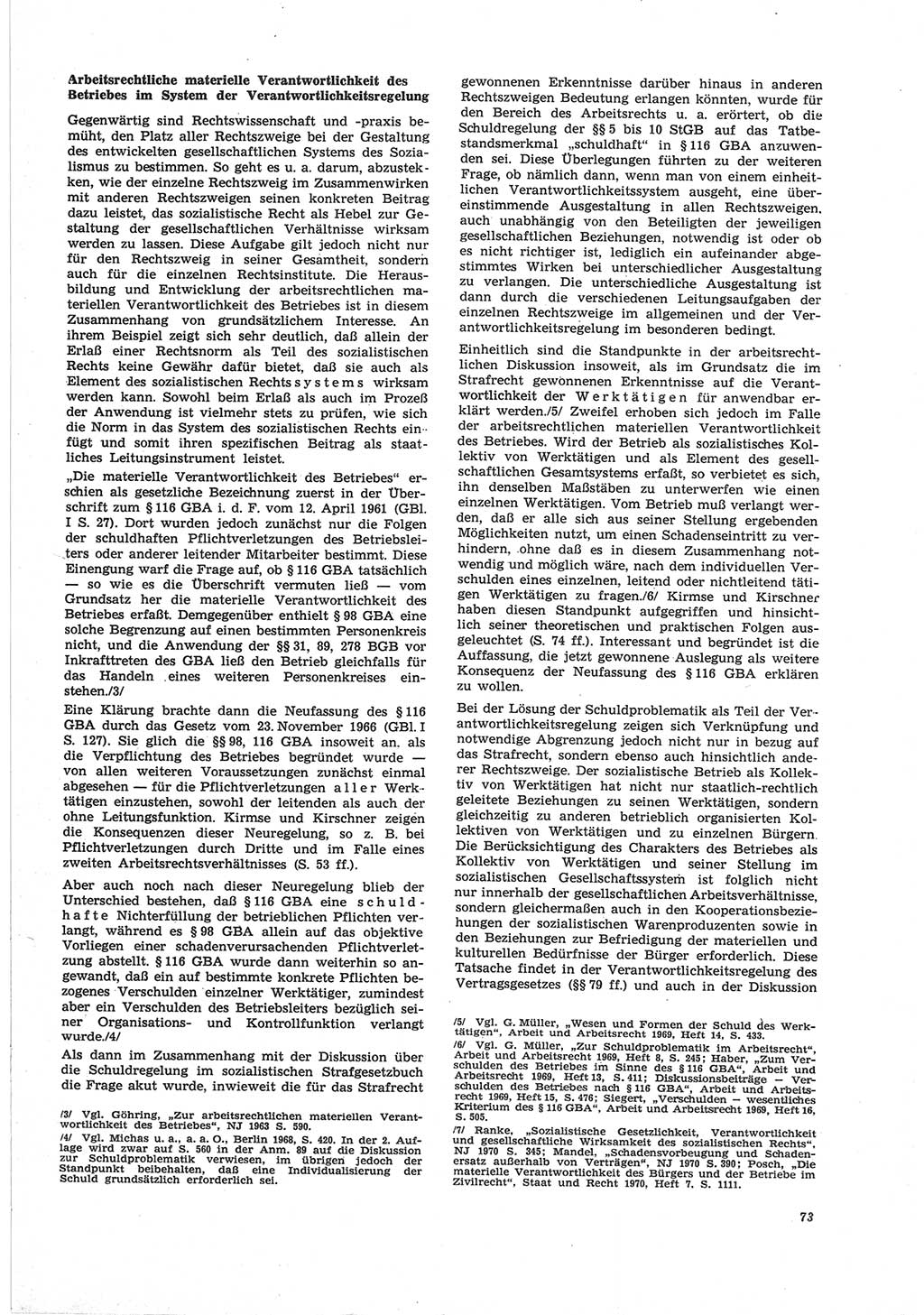 Neue Justiz (NJ), Zeitschrift für Recht und Rechtswissenschaft [Deutsche Demokratische Republik (DDR)], 25. Jahrgang 1971, Seite 73 (NJ DDR 1971, S. 73)