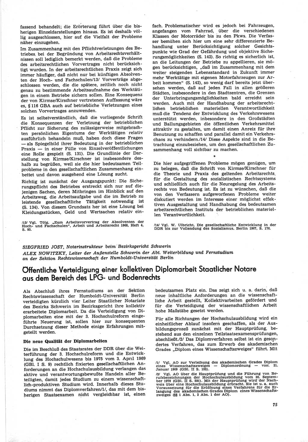 Neue Justiz (NJ), Zeitschrift für Recht und Rechtswissenschaft [Deutsche Demokratische Republik (DDR)], 25. Jahrgang 1971, Seite 75 (NJ DDR 1971, S. 75)