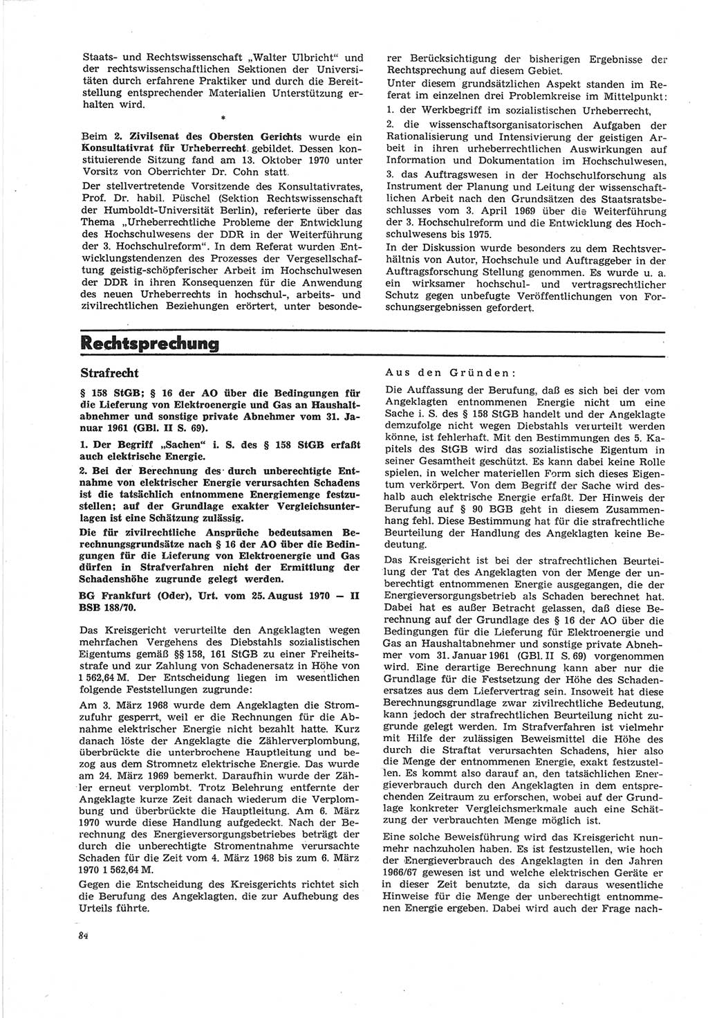 Neue Justiz (NJ), Zeitschrift für Recht und Rechtswissenschaft [Deutsche Demokratische Republik (DDR)], 25. Jahrgang 1971, Seite 84 (NJ DDR 1971, S. 84)