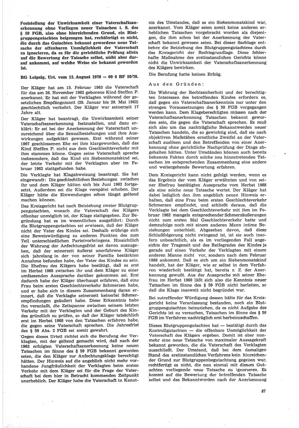 Neue Justiz (NJ), Zeitschrift für Recht und Rechtswissenschaft [Deutsche Demokratische Republik (DDR)], 25. Jahrgang 1971, Seite 87 (NJ DDR 1971, S. 87)