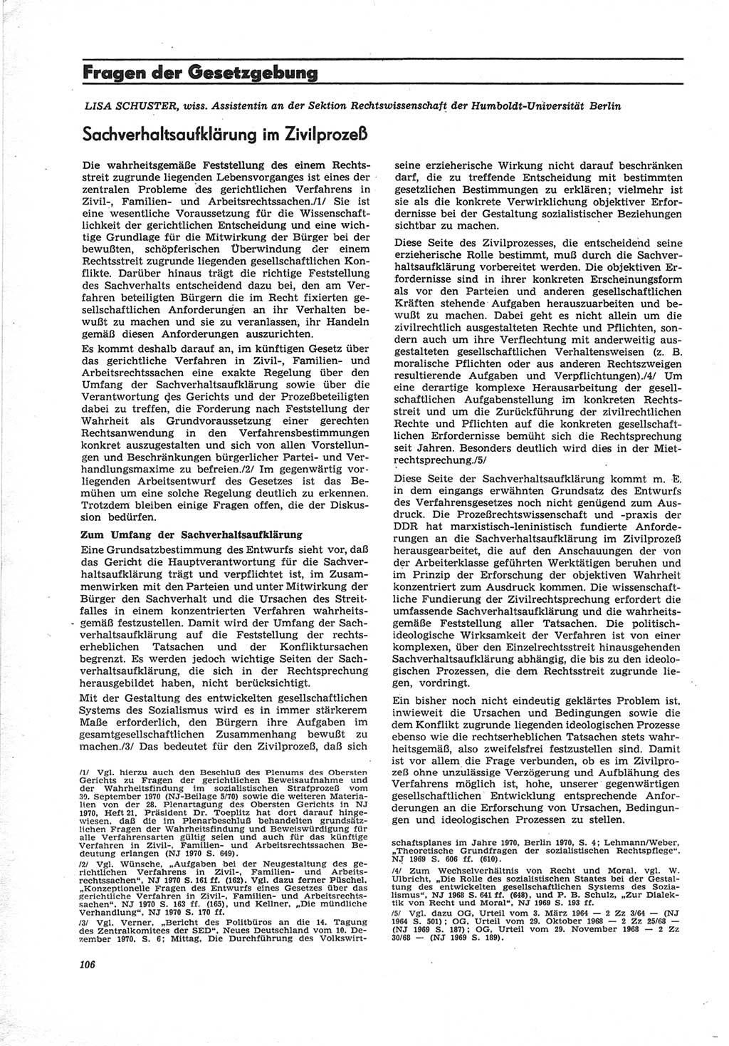 Neue Justiz (NJ), Zeitschrift für Recht und Rechtswissenschaft [Deutsche Demokratische Republik (DDR)], 25. Jahrgang 1971, Seite 106 (NJ DDR 1971, S. 106)