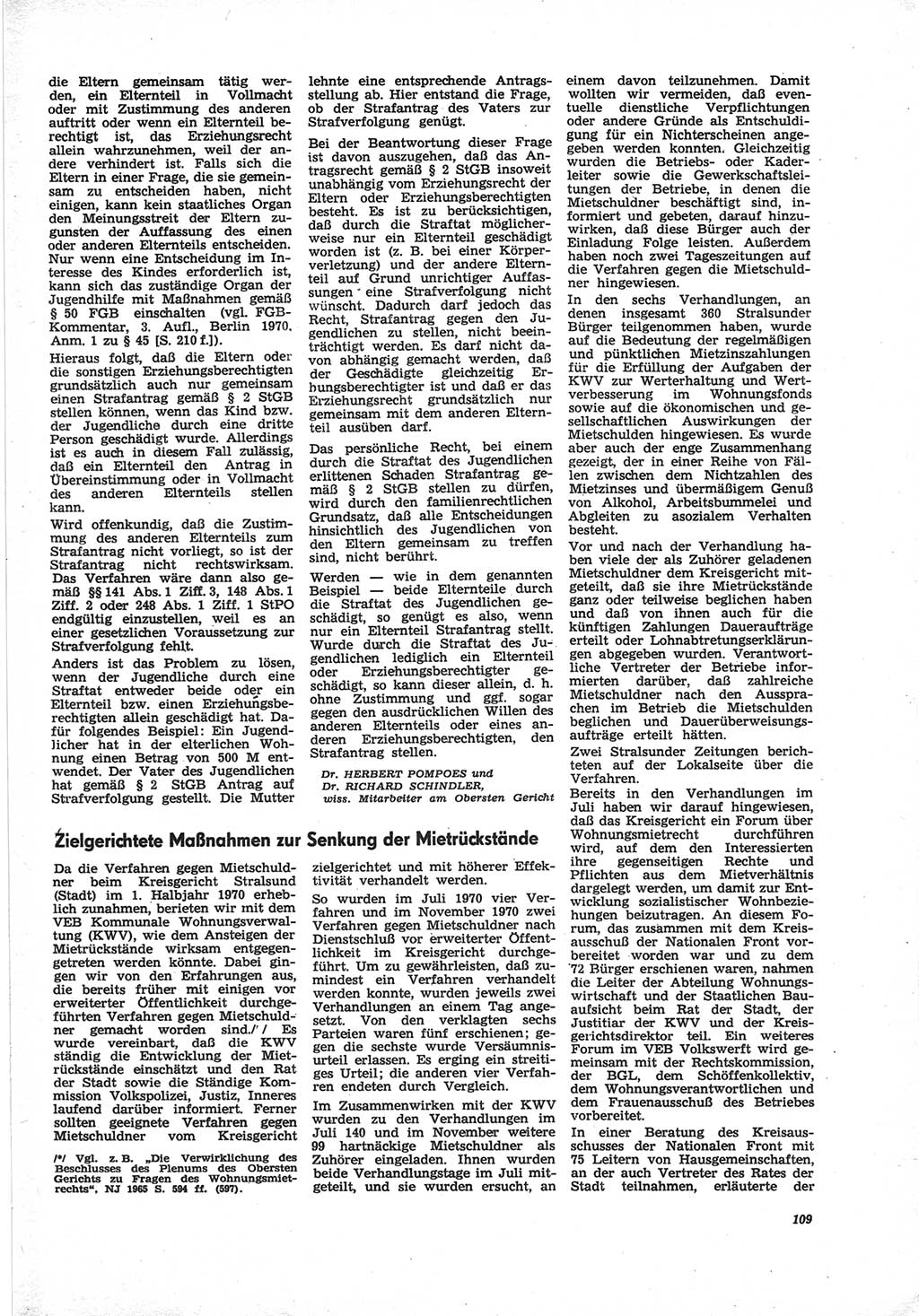 Neue Justiz (NJ), Zeitschrift für Recht und Rechtswissenschaft [Deutsche Demokratische Republik (DDR)], 25. Jahrgang 1971, Seite 109 (NJ DDR 1971, S. 109)