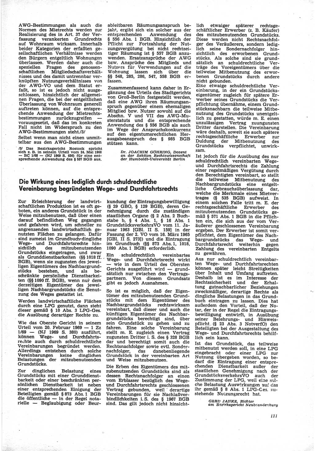 Neue Justiz (NJ), Zeitschrift für Recht und Rechtswissenschaft [Deutsche Demokratische Republik (DDR)], 25. Jahrgang 1971, Seite 111 (NJ DDR 1971, S. 111)