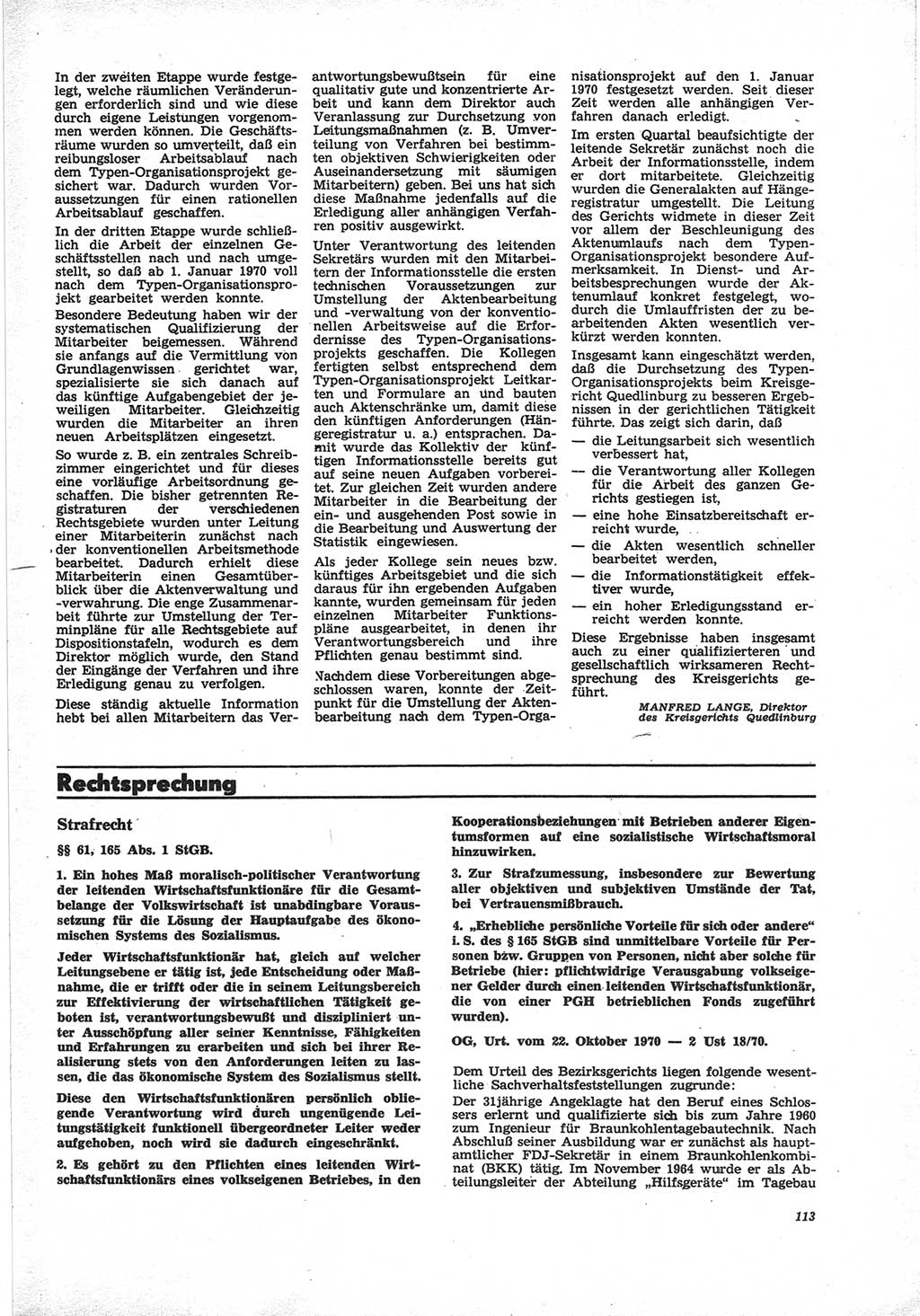 Neue Justiz (NJ), Zeitschrift für Recht und Rechtswissenschaft [Deutsche Demokratische Republik (DDR)], 25. Jahrgang 1971, Seite 113 (NJ DDR 1971, S. 113)