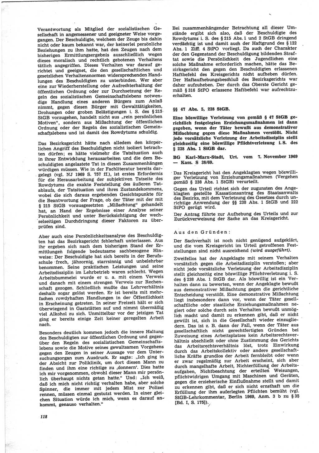 Neue Justiz (NJ), Zeitschrift für Recht und Rechtswissenschaft [Deutsche Demokratische Republik (DDR)], 25. Jahrgang 1971, Seite 118 (NJ DDR 1971, S. 118)
