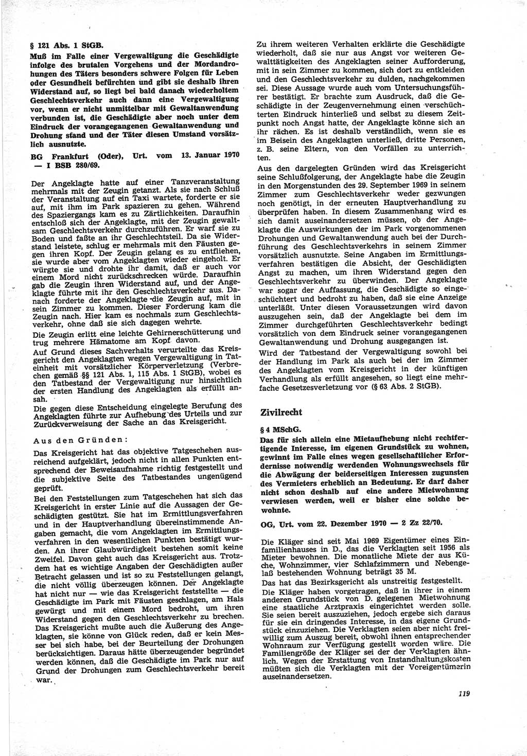 Neue Justiz (NJ), Zeitschrift für Recht und Rechtswissenschaft [Deutsche Demokratische Republik (DDR)], 25. Jahrgang 1971, Seite 119 (NJ DDR 1971, S. 119)