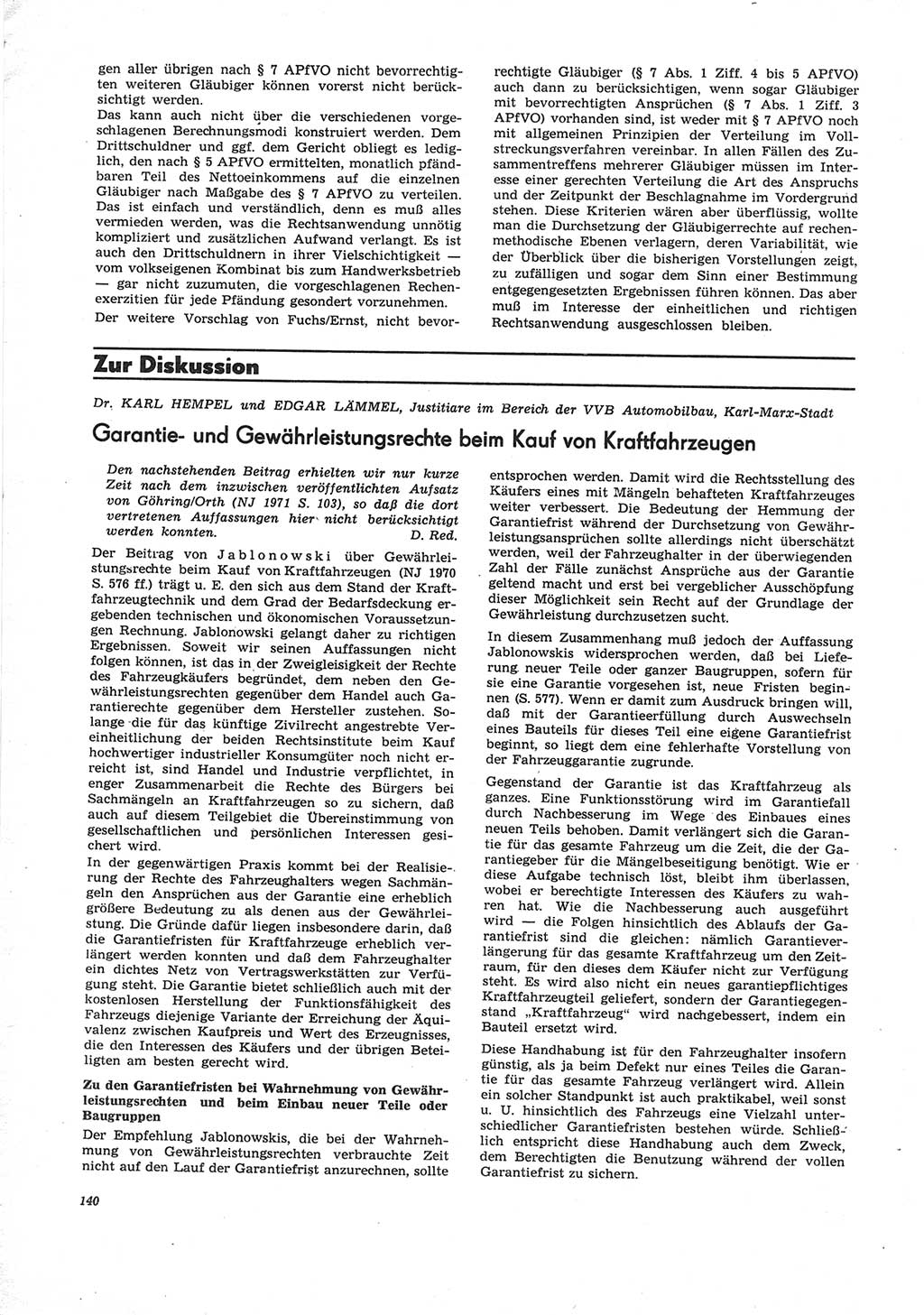Neue Justiz (NJ), Zeitschrift für Recht und Rechtswissenschaft [Deutsche Demokratische Republik (DDR)], 25. Jahrgang 1971, Seite 140 (NJ DDR 1971, S. 140)
