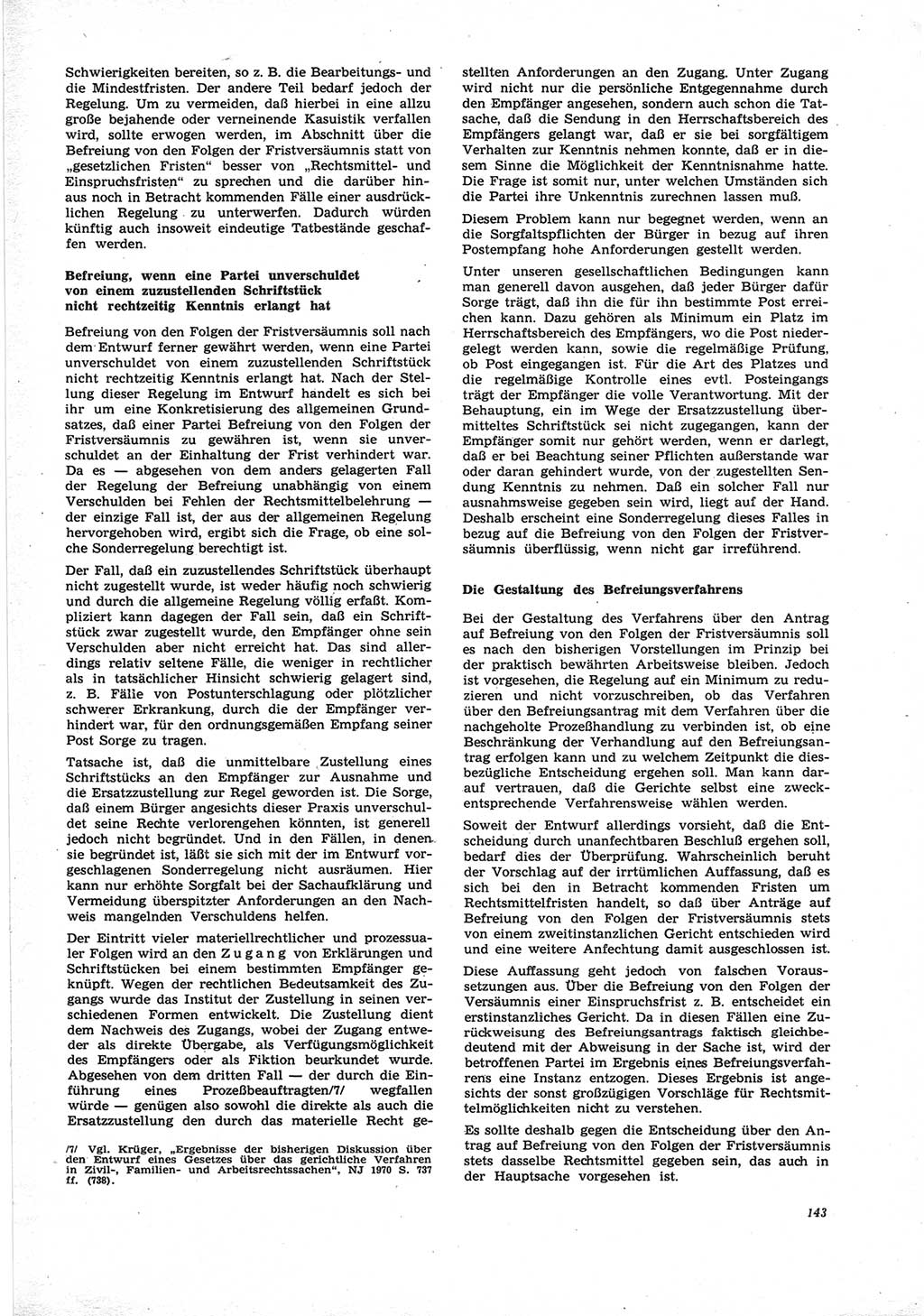 Neue Justiz (NJ), Zeitschrift für Recht und Rechtswissenschaft [Deutsche Demokratische Republik (DDR)], 25. Jahrgang 1971, Seite 143 (NJ DDR 1971, S. 143)