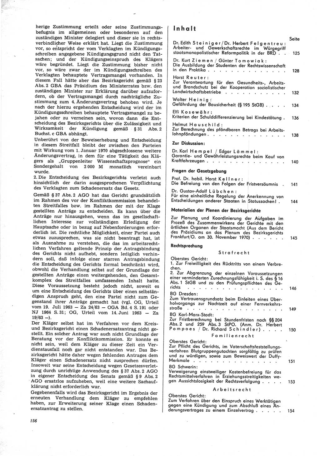 Neue Justiz (NJ), Zeitschrift für Recht und Rechtswissenschaft [Deutsche Demokratische Republik (DDR)], 25. Jahrgang 1971, Seite 156 (NJ DDR 1971, S. 156)