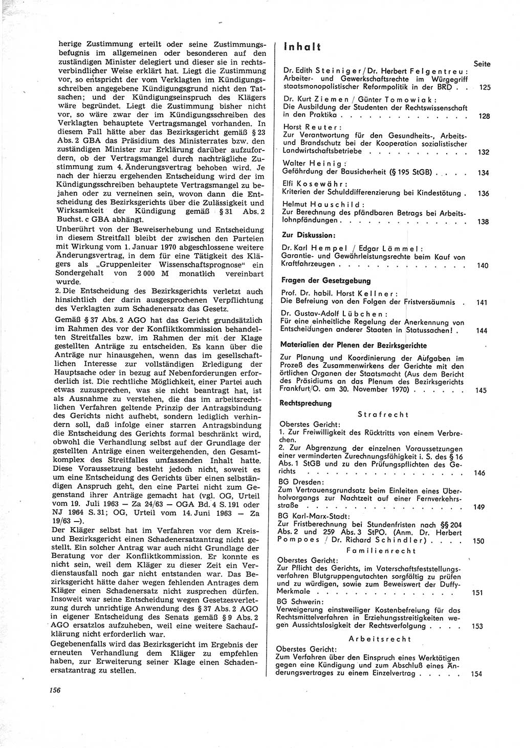 Neue Justiz (NJ), Zeitschrift für Recht und Rechtswissenschaft [Deutsche Demokratische Republik (DDR)], 25. Jahrgang 1971, Seite 156 (NJ DDR 1971, S. 156)