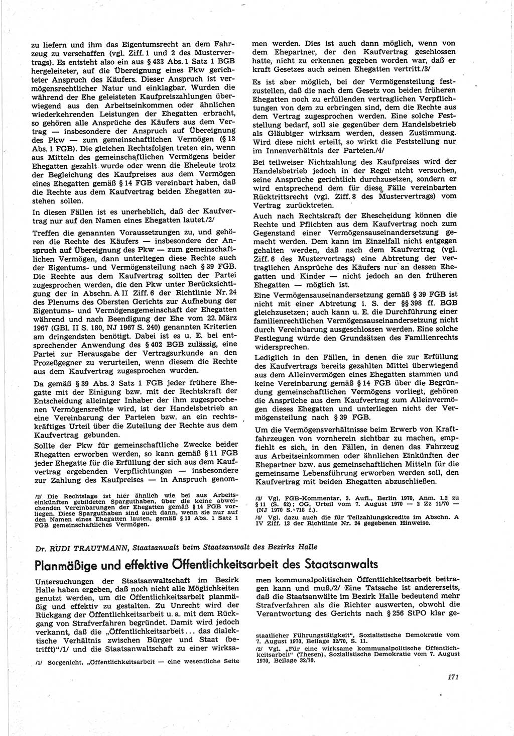 Neue Justiz (NJ), Zeitschrift für Recht und Rechtswissenschaft [Deutsche Demokratische Republik (DDR)], 25. Jahrgang 1971, Seite 171 (NJ DDR 1971, S. 171)