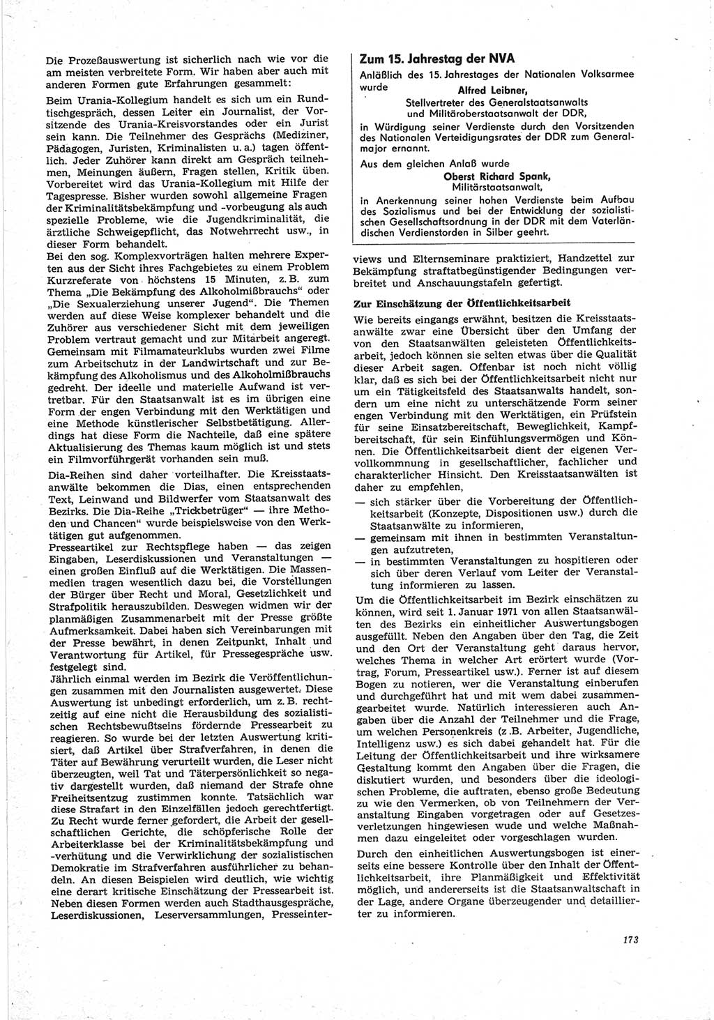 Neue Justiz (NJ), Zeitschrift für Recht und Rechtswissenschaft [Deutsche Demokratische Republik (DDR)], 25. Jahrgang 1971, Seite 173 (NJ DDR 1971, S. 173)