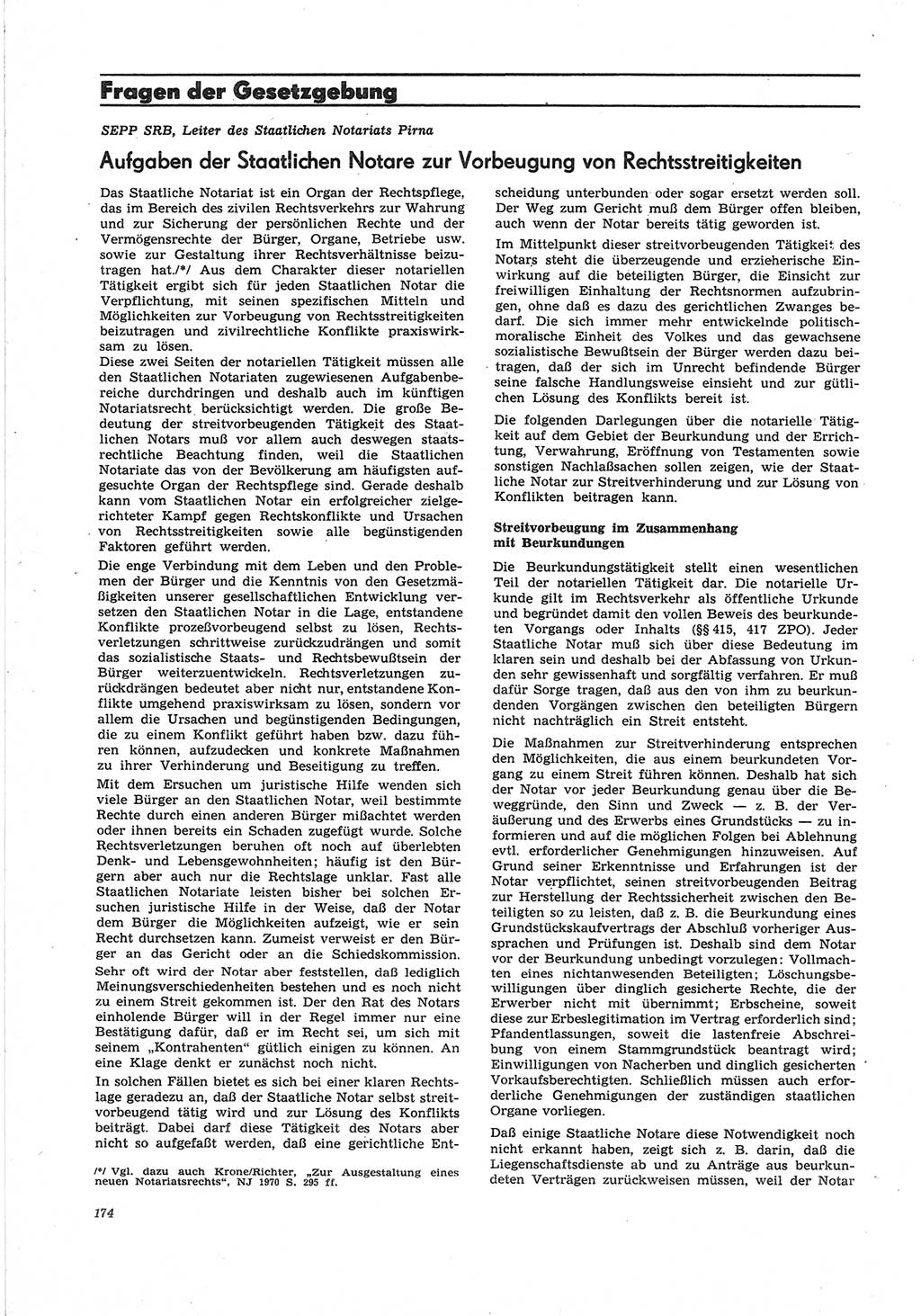 Neue Justiz (NJ), Zeitschrift für Recht und Rechtswissenschaft [Deutsche Demokratische Republik (DDR)], 25. Jahrgang 1971, Seite 174 (NJ DDR 1971, S. 174)