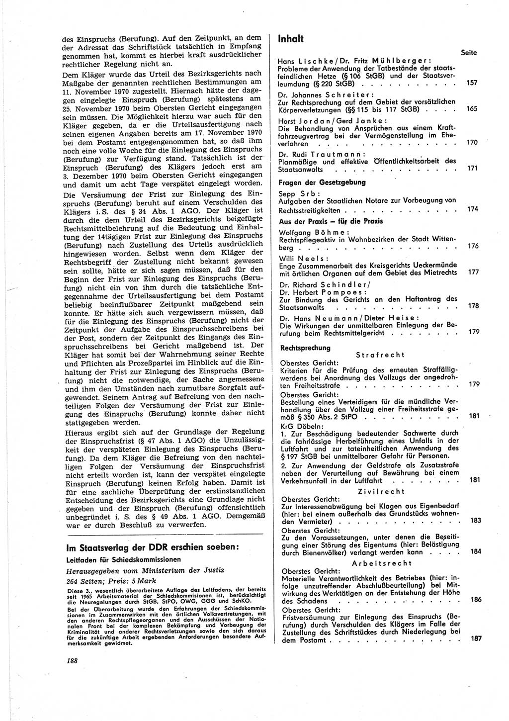 Neue Justiz (NJ), Zeitschrift für Recht und Rechtswissenschaft [Deutsche Demokratische Republik (DDR)], 25. Jahrgang 1971, Seite 188 (NJ DDR 1971, S. 188)