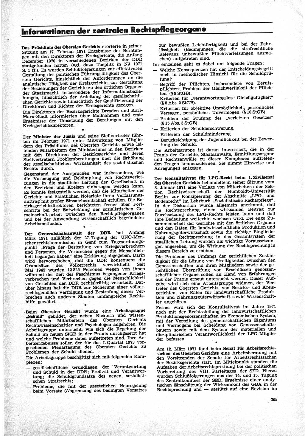 Neue Justiz (NJ), Zeitschrift für Recht und Rechtswissenschaft [Deutsche Demokratische Republik (DDR)], 25. Jahrgang 1971, Seite 209 (NJ DDR 1971, S. 209)