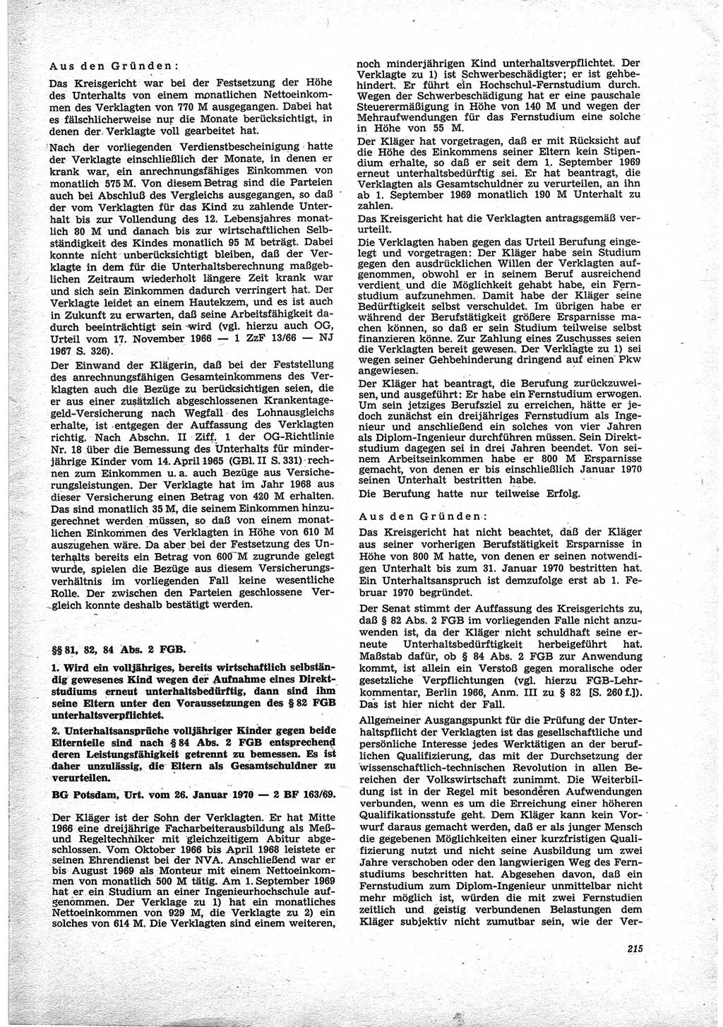 Neue Justiz (NJ), Zeitschrift für Recht und Rechtswissenschaft [Deutsche Demokratische Republik (DDR)], 25. Jahrgang 1971, Seite 215 (NJ DDR 1971, S. 215)