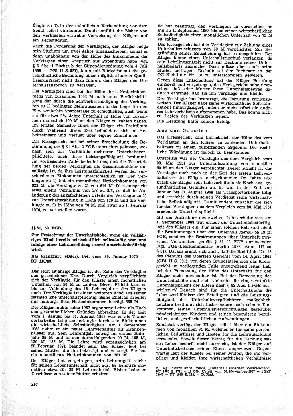 Neue Justiz (NJ), Zeitschrift für Recht und Rechtswissenschaft [Deutsche Demokratische Republik (DDR)], 25. Jahrgang 1971, Seite 216 (NJ DDR 1971, S. 216)