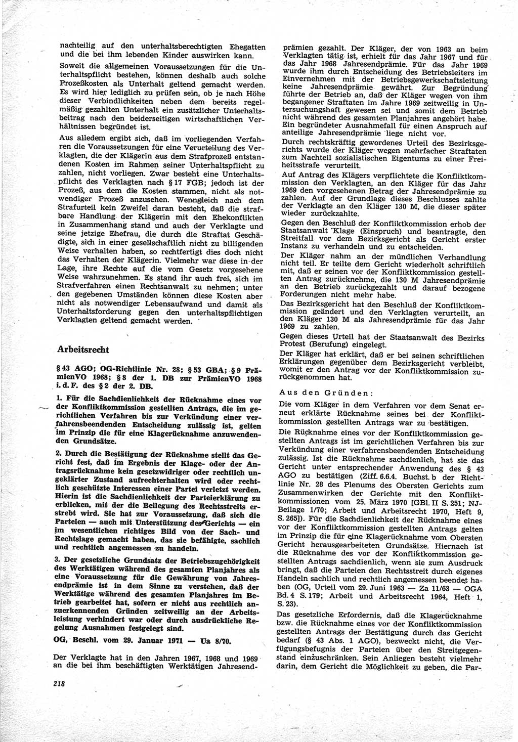 Neue Justiz (NJ), Zeitschrift für Recht und Rechtswissenschaft [Deutsche Demokratische Republik (DDR)], 25. Jahrgang 1971, Seite 218 (NJ DDR 1971, S. 218)