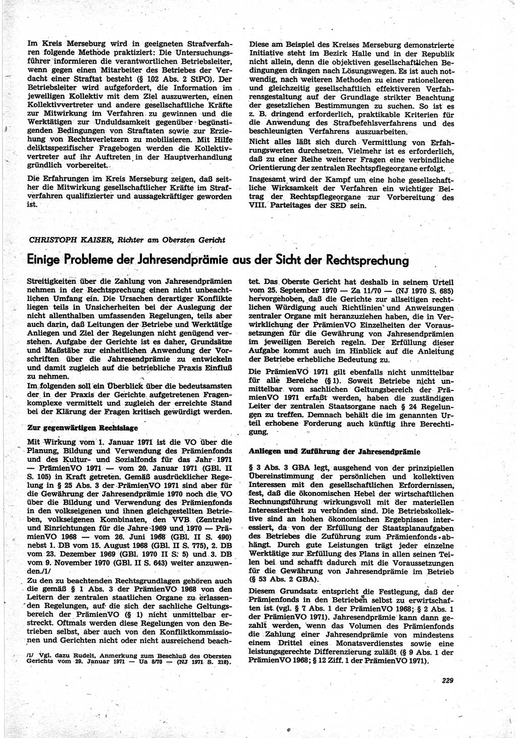 Neue Justiz (NJ), Zeitschrift für Recht und Rechtswissenschaft [Deutsche Demokratische Republik (DDR)], 25. Jahrgang 1971, Seite 229 (NJ DDR 1971, S. 229)