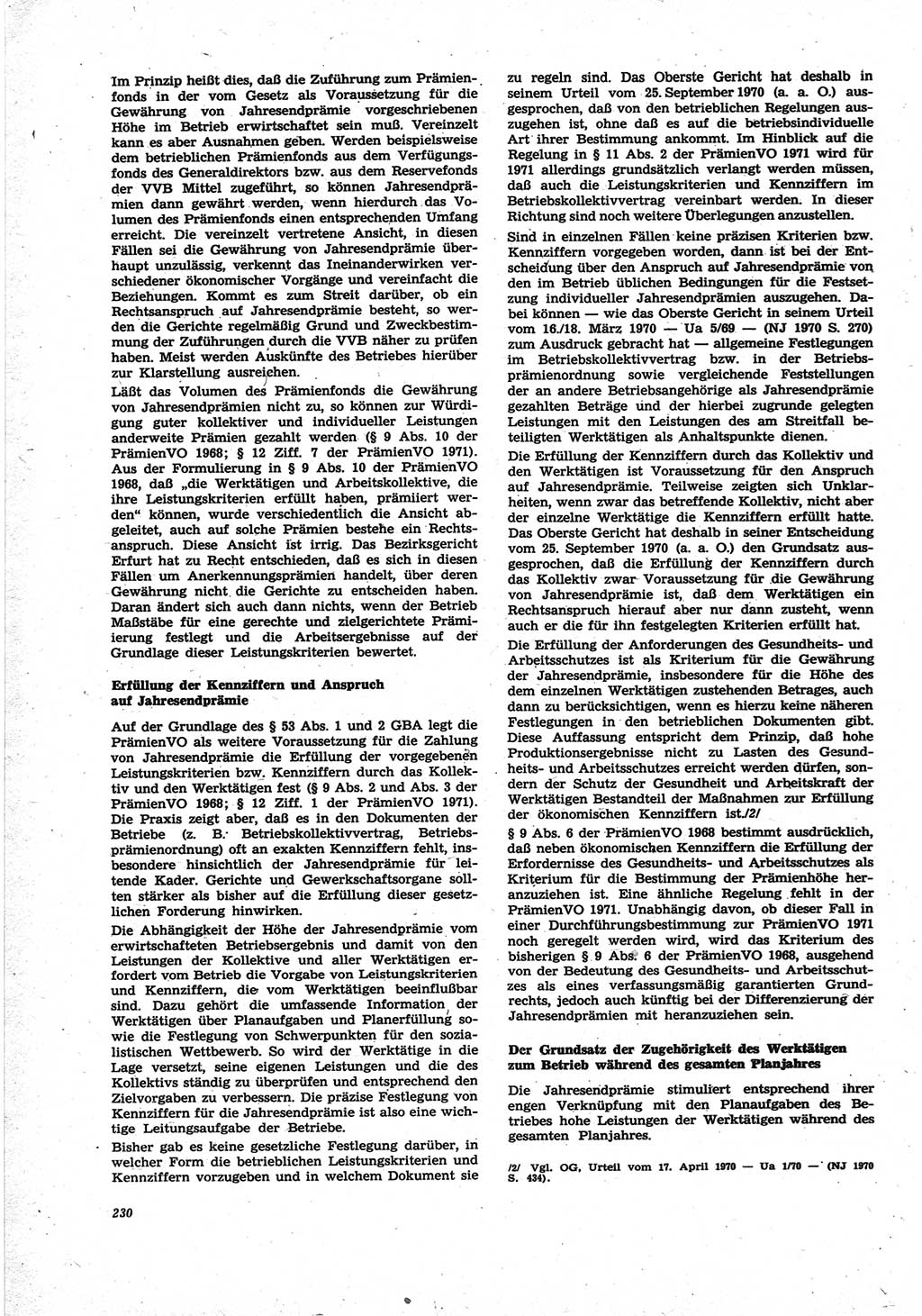 Neue Justiz (NJ), Zeitschrift für Recht und Rechtswissenschaft [Deutsche Demokratische Republik (DDR)], 25. Jahrgang 1971, Seite 230 (NJ DDR 1971, S. 230)