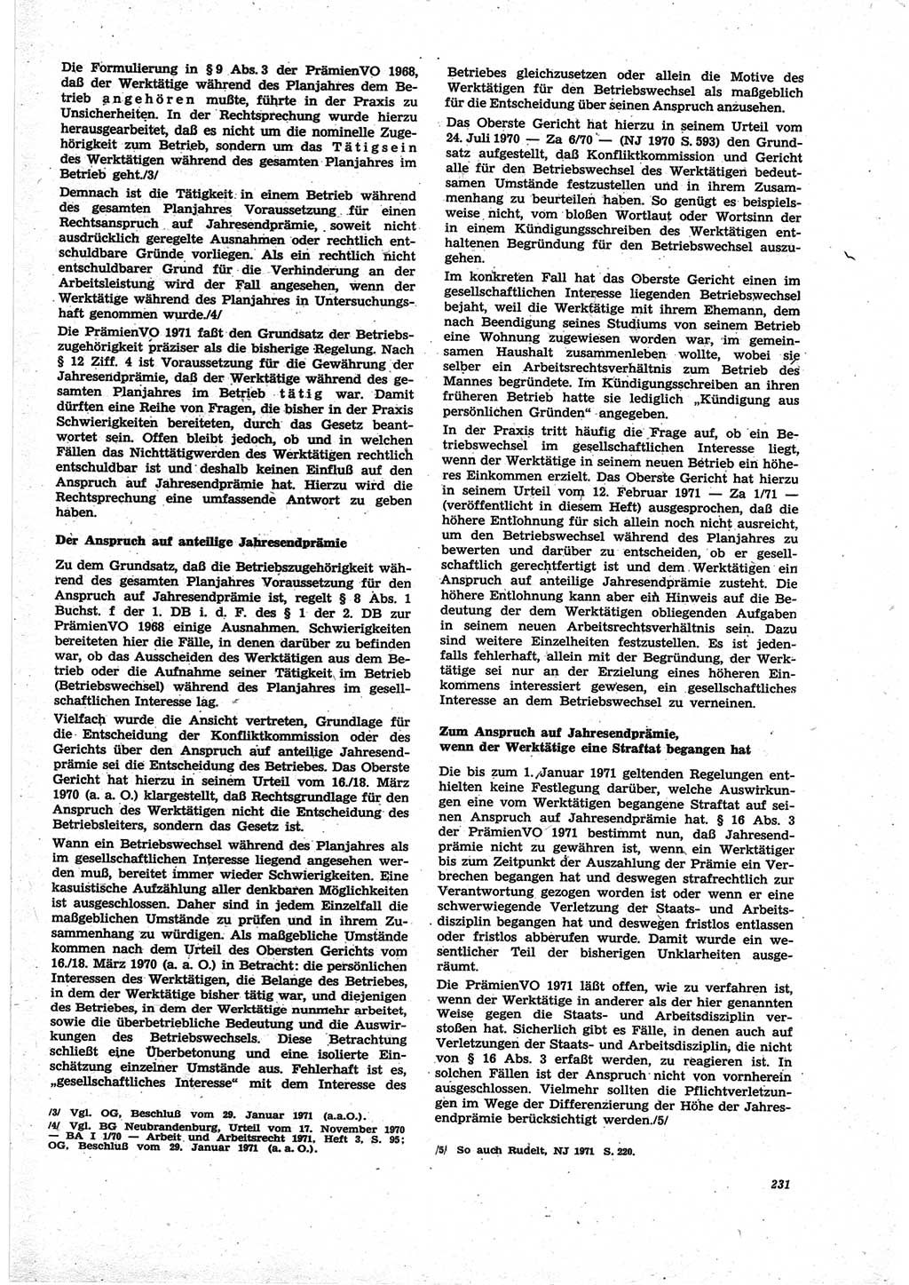 Neue Justiz (NJ), Zeitschrift für Recht und Rechtswissenschaft [Deutsche Demokratische Republik (DDR)], 25. Jahrgang 1971, Seite 231 (NJ DDR 1971, S. 231)