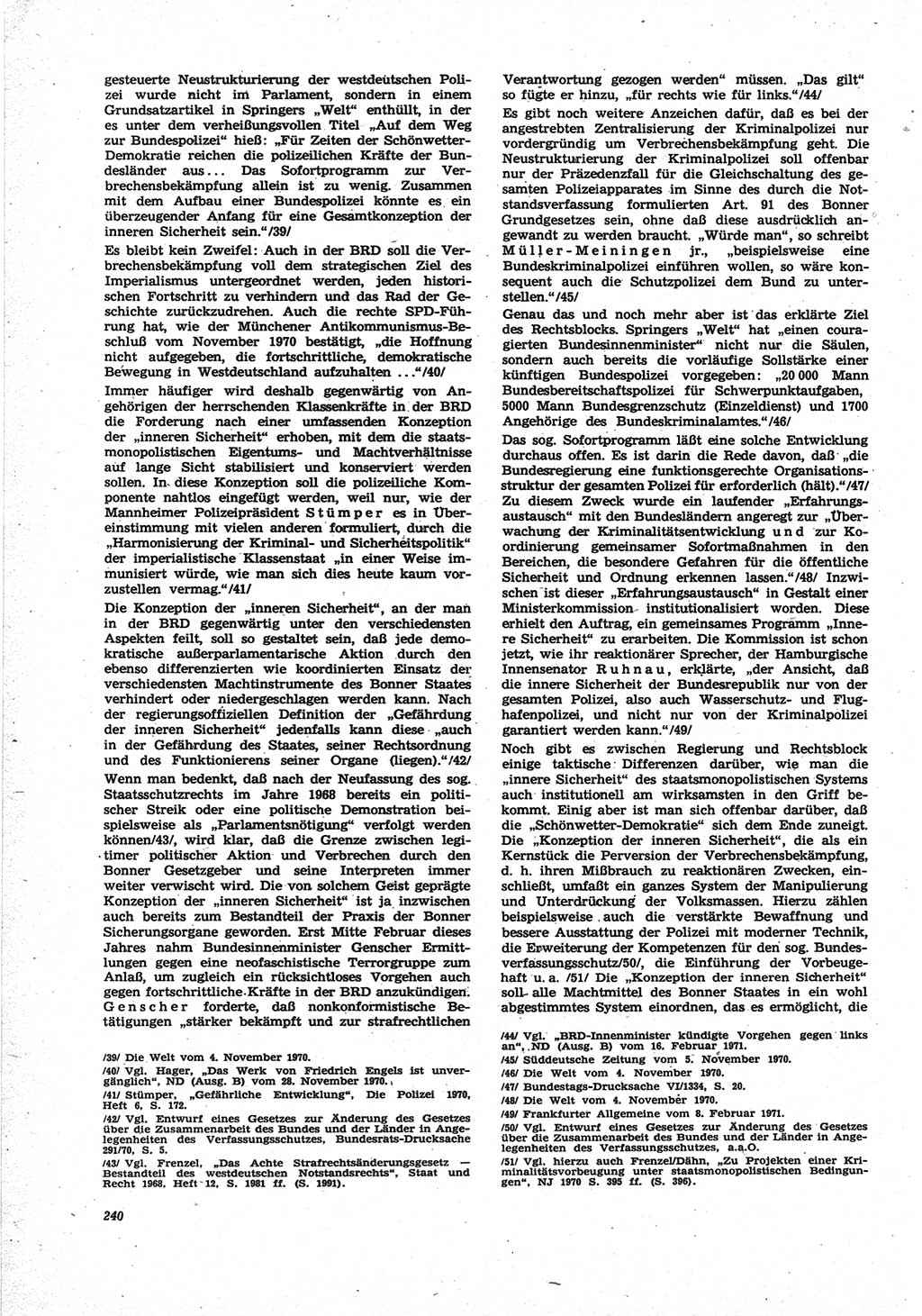 Neue Justiz (NJ), Zeitschrift für Recht und Rechtswissenschaft [Deutsche Demokratische Republik (DDR)], 25. Jahrgang 1971, Seite 240 (NJ DDR 1971, S. 240)