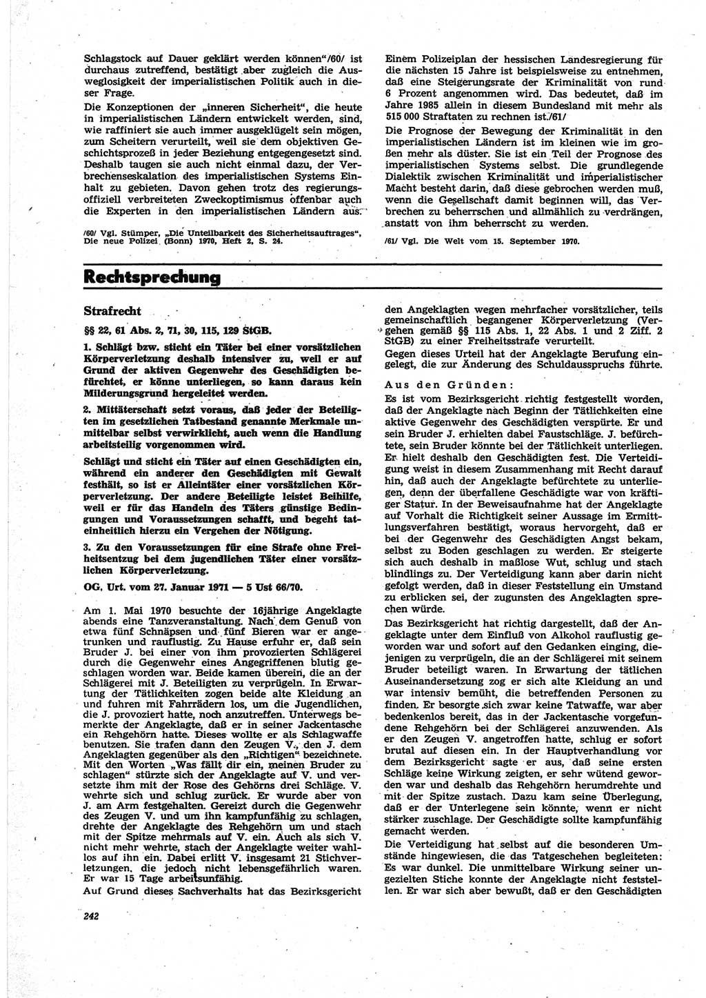 Neue Justiz (NJ), Zeitschrift für Recht und Rechtswissenschaft [Deutsche Demokratische Republik (DDR)], 25. Jahrgang 1971, Seite 242 (NJ DDR 1971, S. 242)