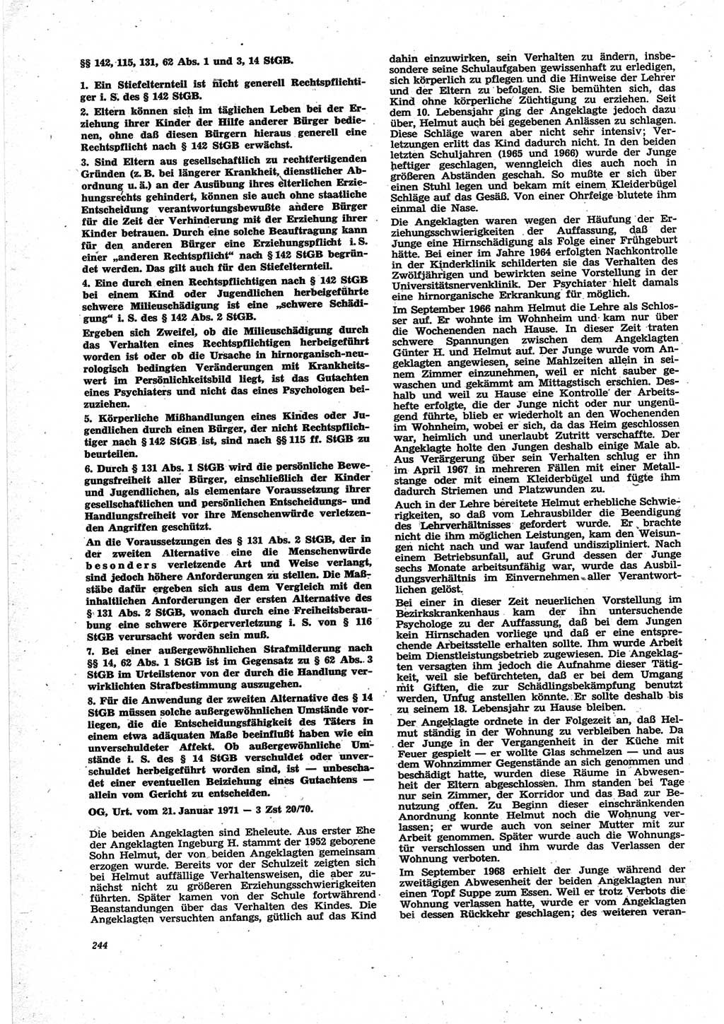Neue Justiz (NJ), Zeitschrift für Recht und Rechtswissenschaft [Deutsche Demokratische Republik (DDR)], 25. Jahrgang 1971, Seite 244 (NJ DDR 1971, S. 244)