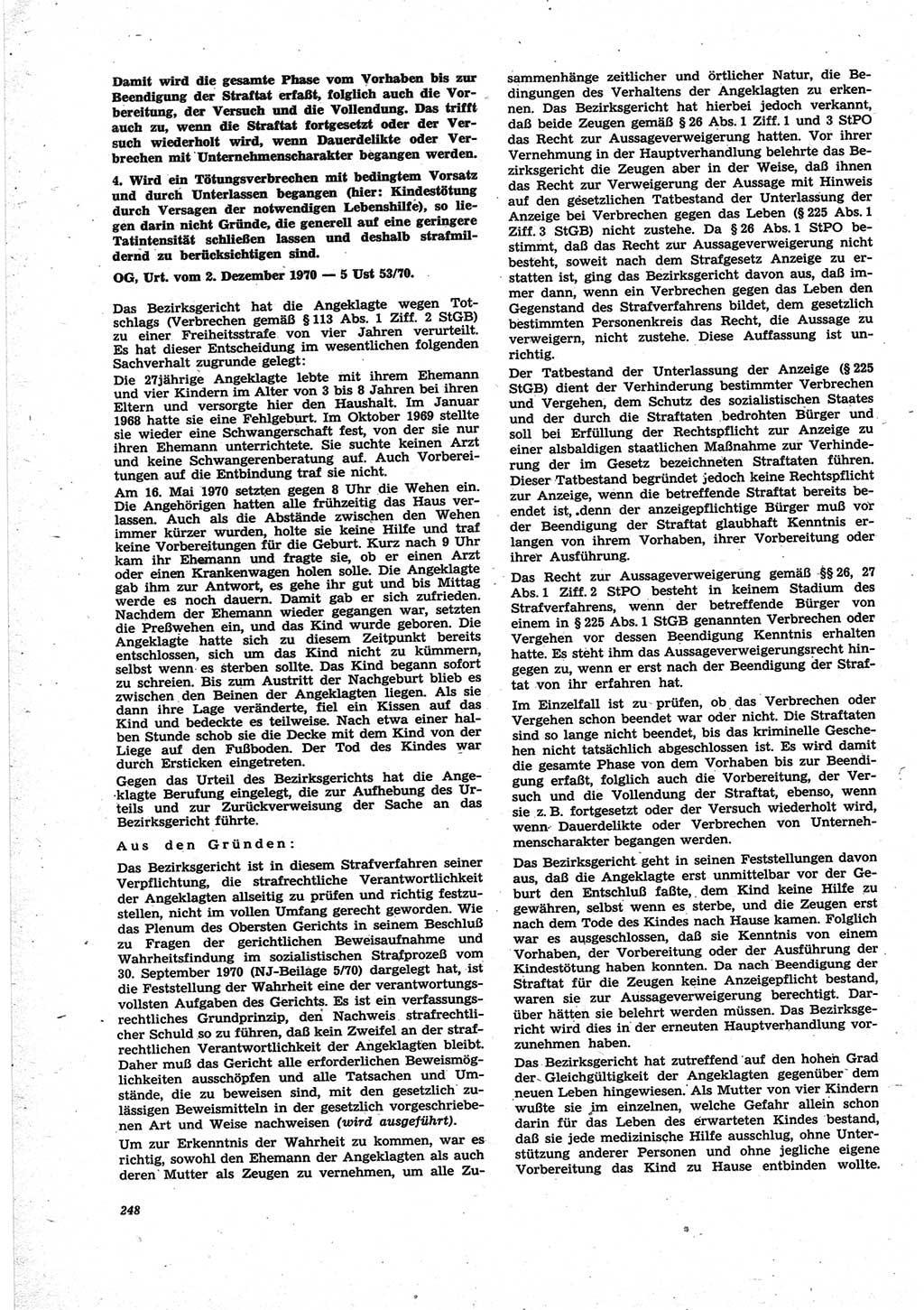 Neue Justiz (NJ), Zeitschrift für Recht und Rechtswissenschaft [Deutsche Demokratische Republik (DDR)], 25. Jahrgang 1971, Seite 248 (NJ DDR 1971, S. 248)