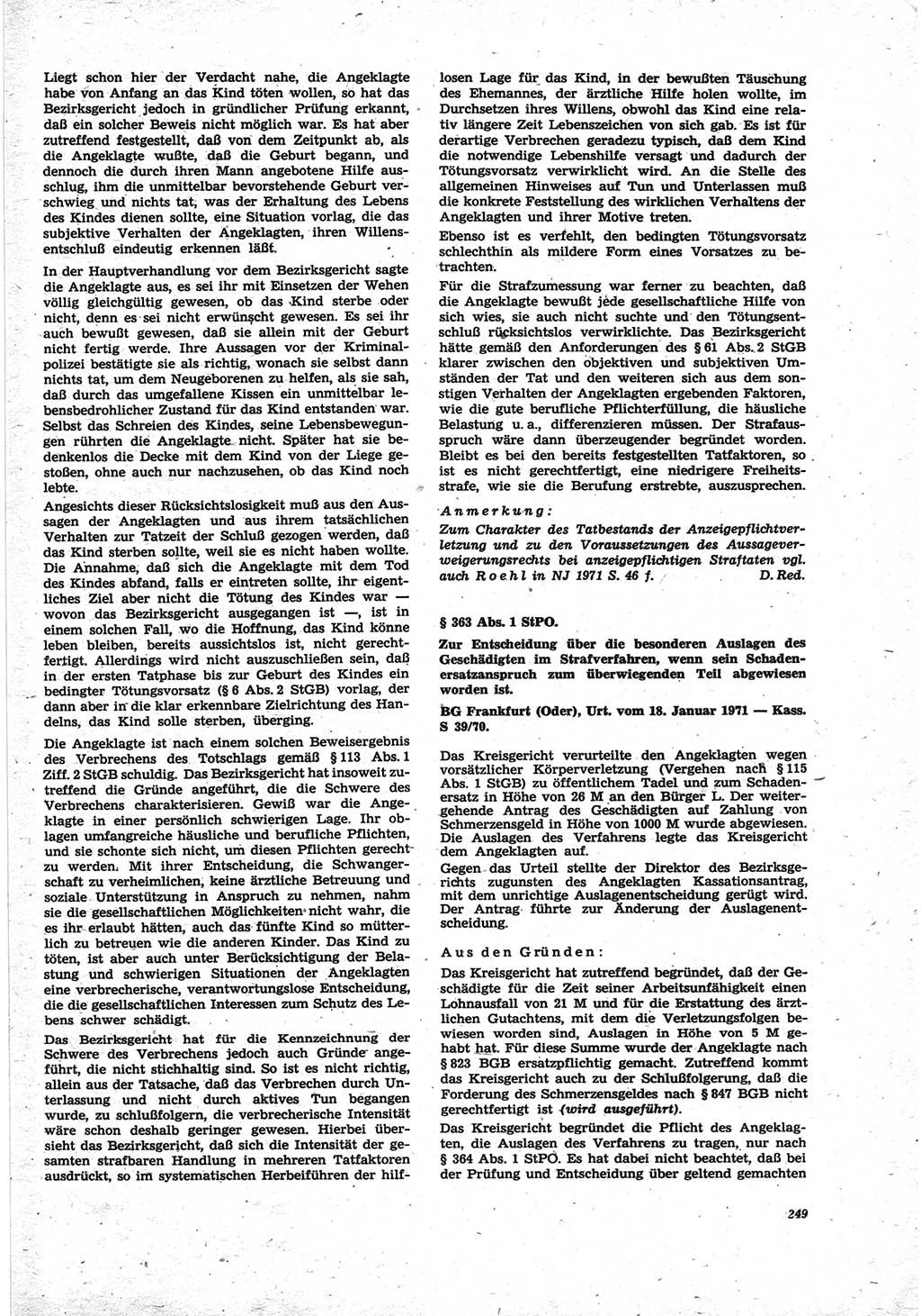 Neue Justiz (NJ), Zeitschrift für Recht und Rechtswissenschaft [Deutsche Demokratische Republik (DDR)], 25. Jahrgang 1971, Seite 249 (NJ DDR 1971, S. 249)