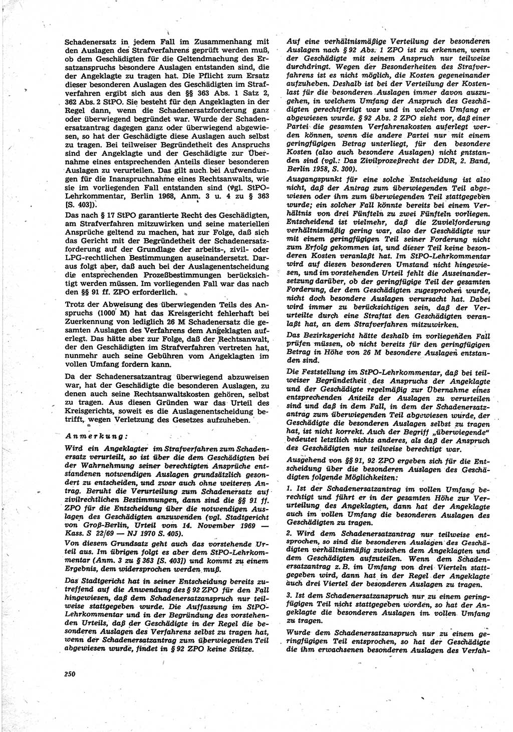 Neue Justiz (NJ), Zeitschrift für Recht und Rechtswissenschaft [Deutsche Demokratische Republik (DDR)], 25. Jahrgang 1971, Seite 250 (NJ DDR 1971, S. 250)