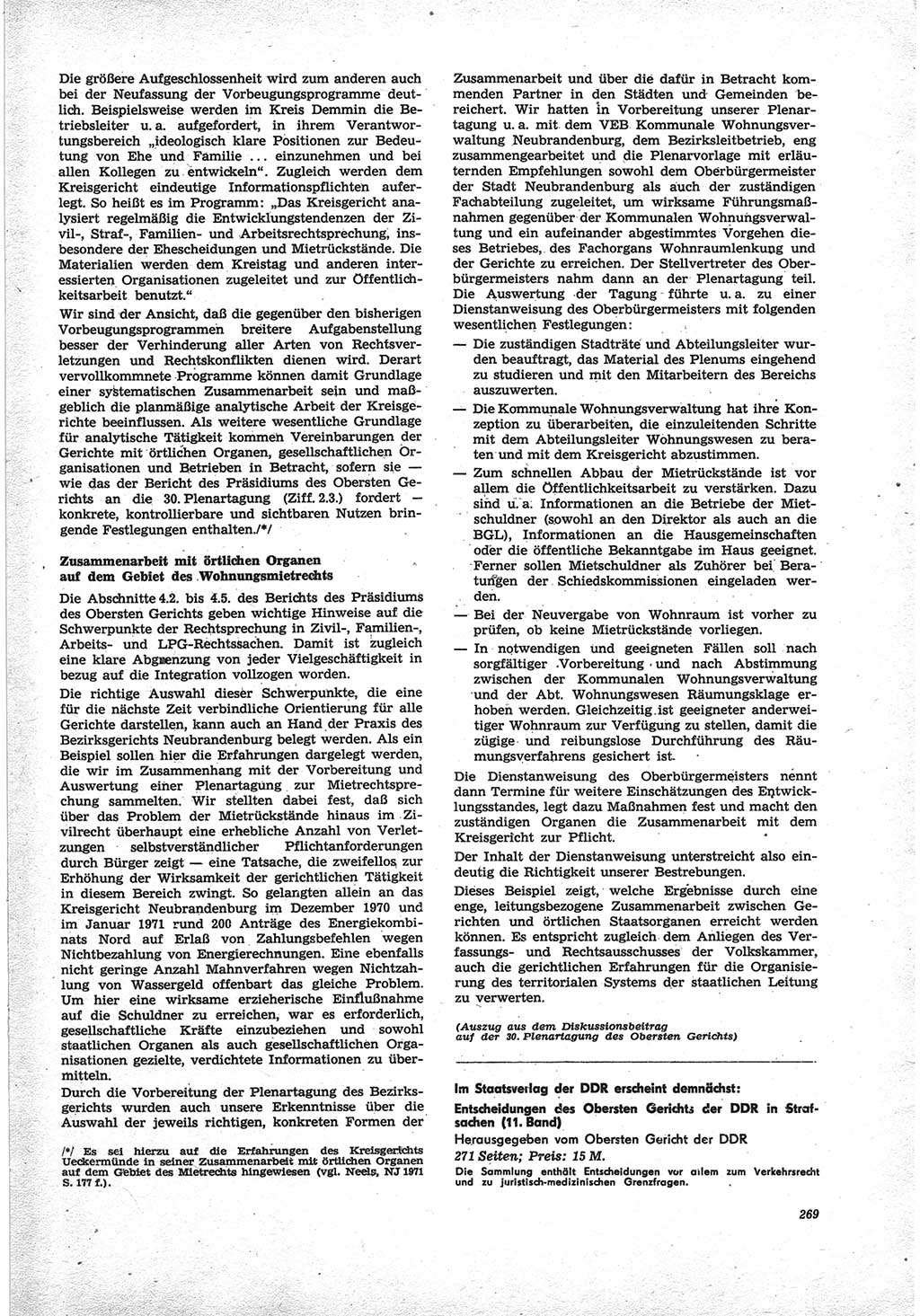 Neue Justiz (NJ), Zeitschrift für Recht und Rechtswissenschaft [Deutsche Demokratische Republik (DDR)], 25. Jahrgang 1971, Seite 269 (NJ DDR 1971, S. 269)