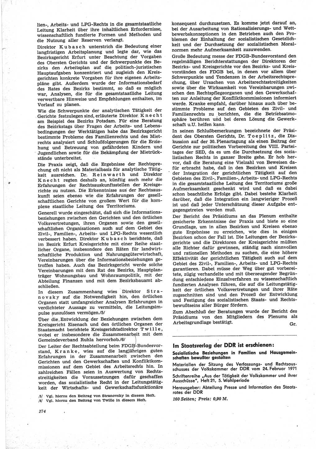 Neue Justiz (NJ), Zeitschrift für Recht und Rechtswissenschaft [Deutsche Demokratische Republik (DDR)], 25. Jahrgang 1971, Seite 274 (NJ DDR 1971, S. 274)