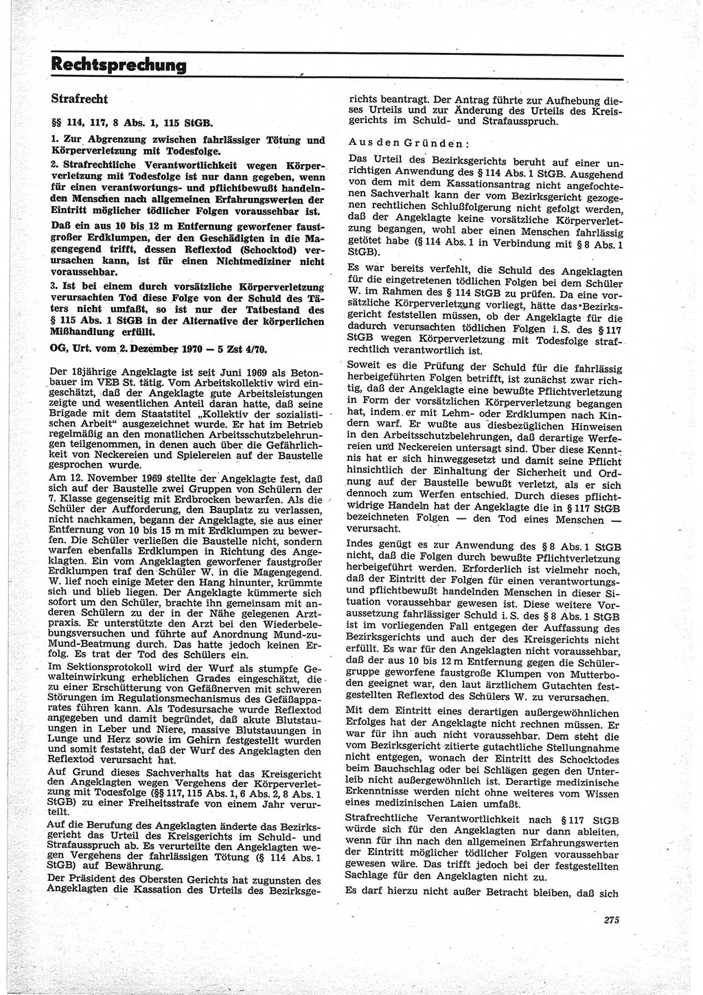 Neue Justiz (NJ), Zeitschrift für Recht und Rechtswissenschaft [Deutsche Demokratische Republik (DDR)], 25. Jahrgang 1971, Seite 275 (NJ DDR 1971, S. 275)