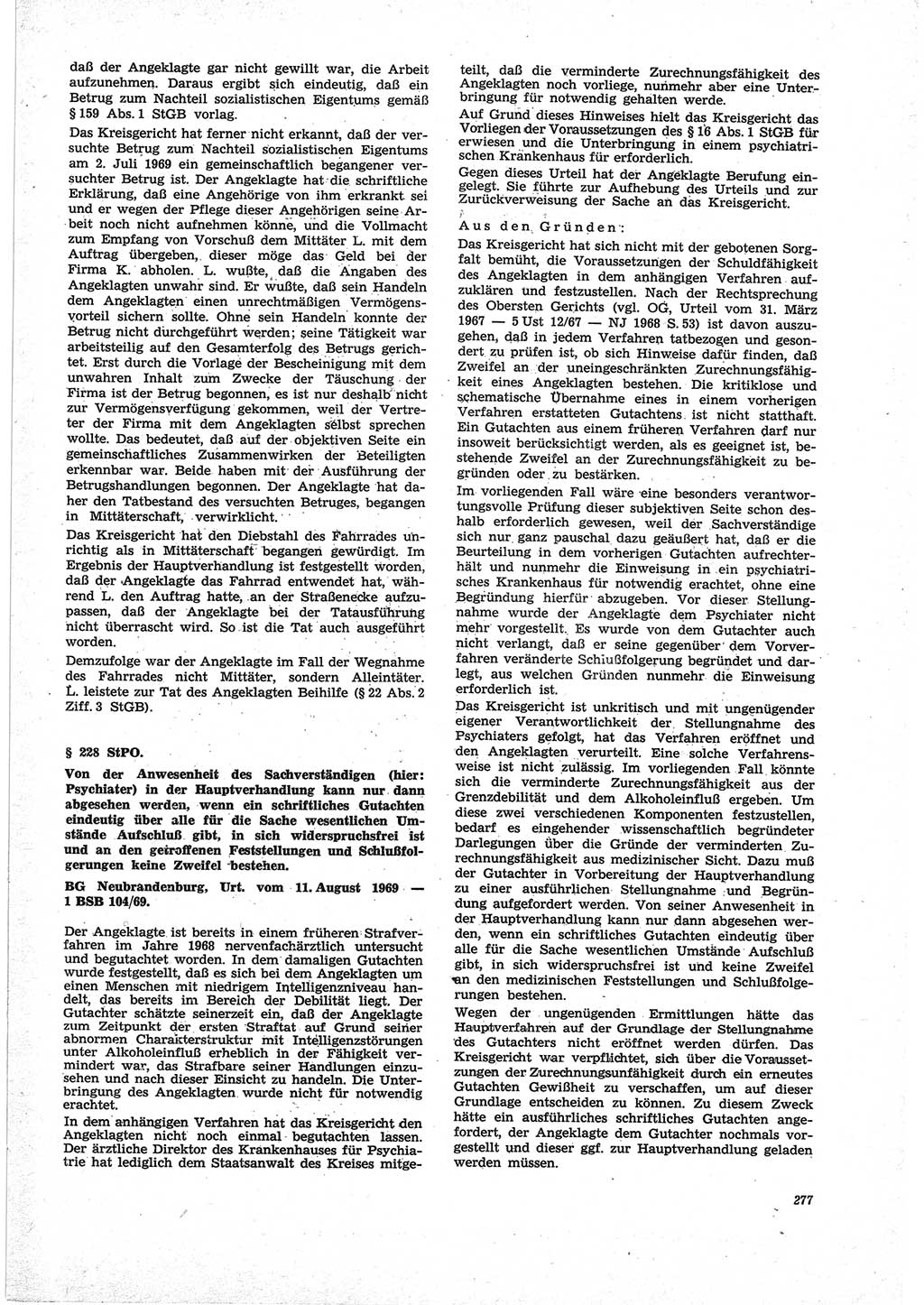 Neue Justiz (NJ), Zeitschrift für Recht und Rechtswissenschaft [Deutsche Demokratische Republik (DDR)], 25. Jahrgang 1971, Seite 277 (NJ DDR 1971, S. 277)
